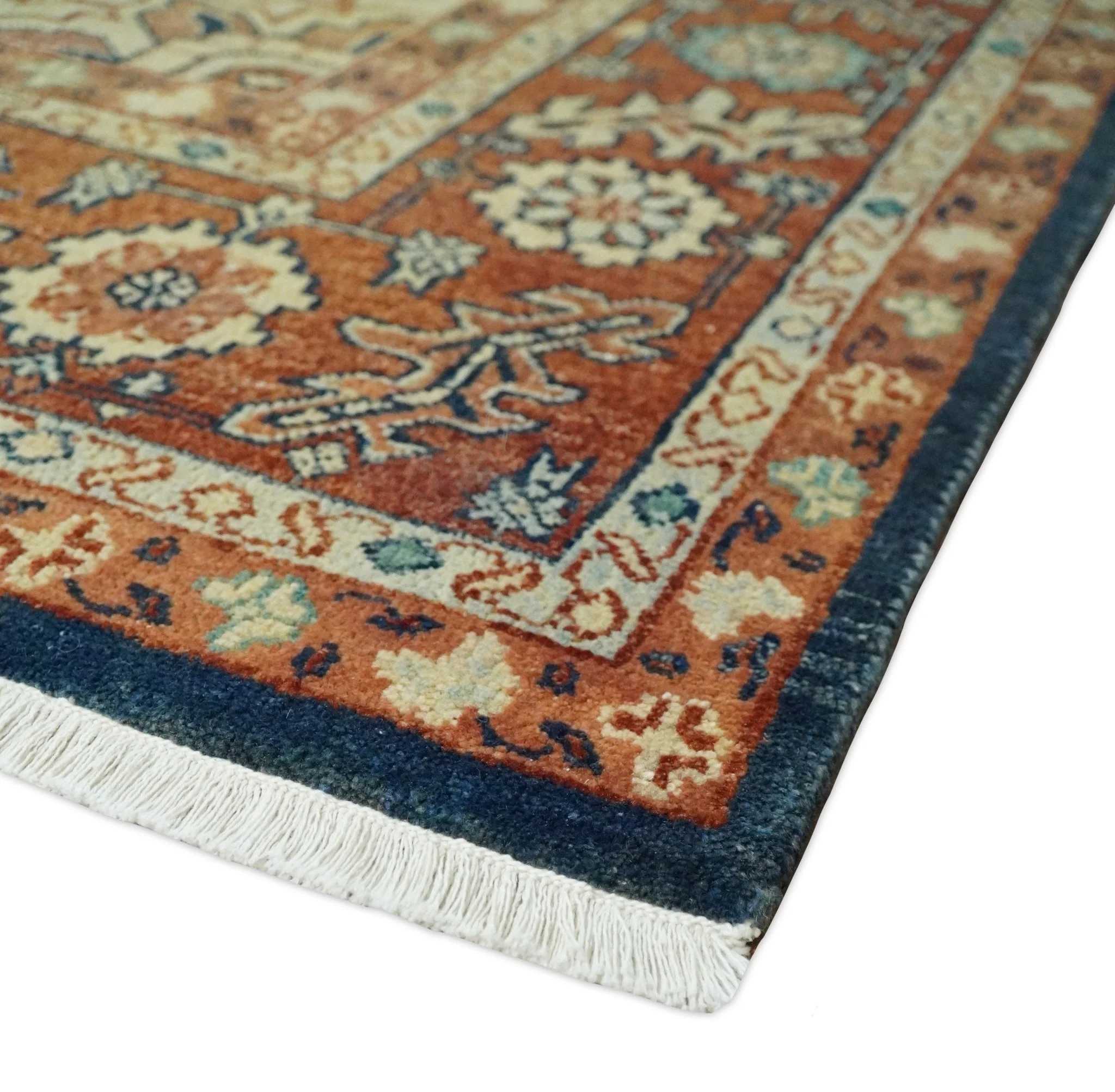Large 8x11 Fine Hand Knotted Blue and Rust Traditional Vintage Heriz Serapi Antique Wool Rug | TRDCP479811 - Image 5