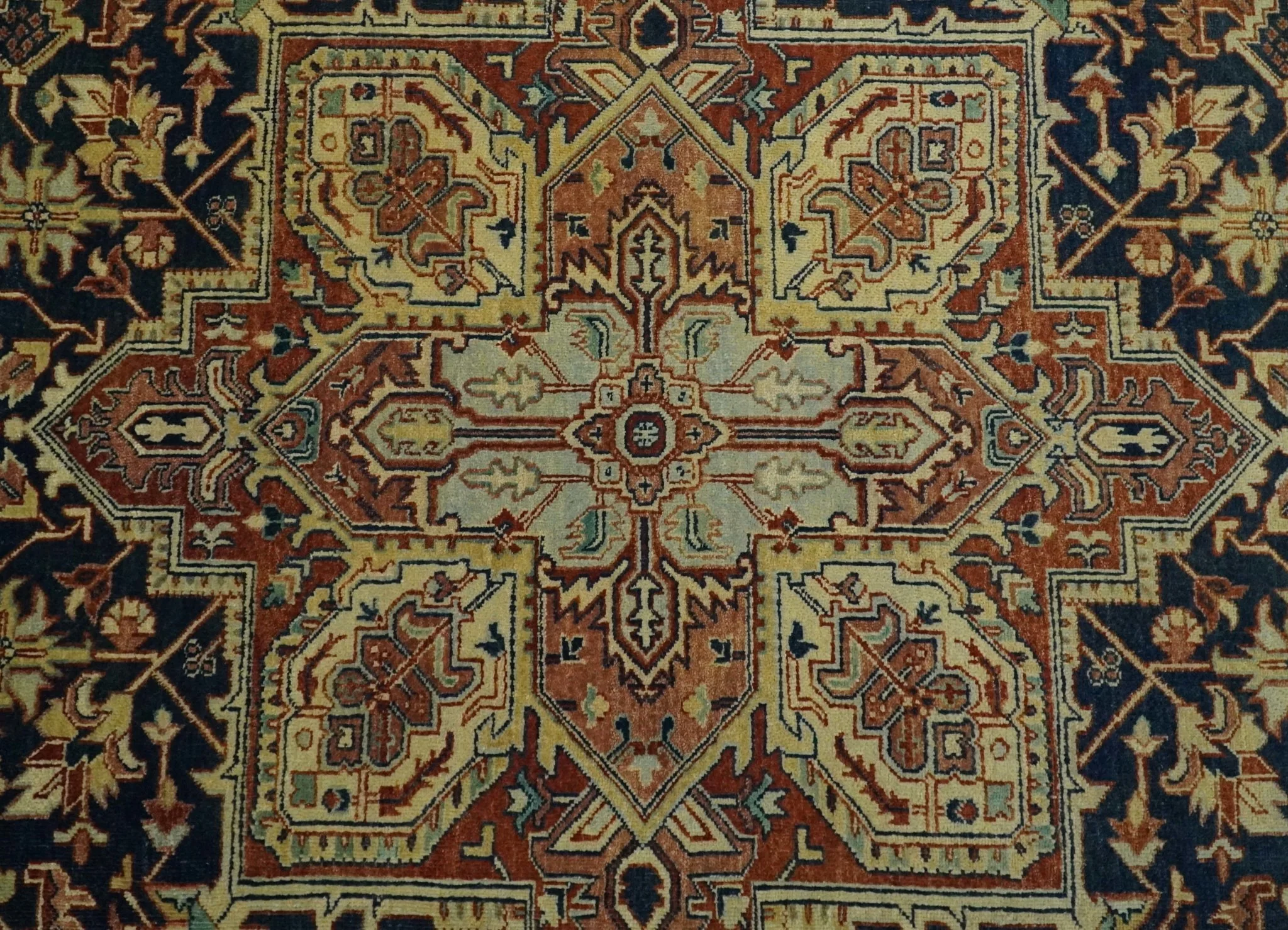 Large 8x11 Fine Hand Knotted Blue and Rust Traditional Vintage Heriz Serapi Antique Wool Rug | TRDCP479811 - Image 8