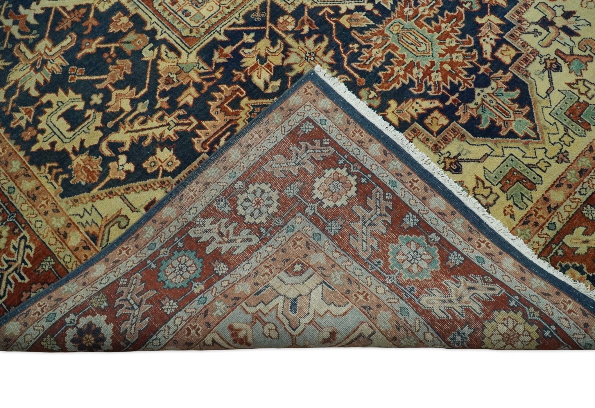 Large 8x11 Fine Hand Knotted Blue and Rust Traditional Vintage Heriz Serapi Antique Wool Rug | TRDCP479811 - Image 9