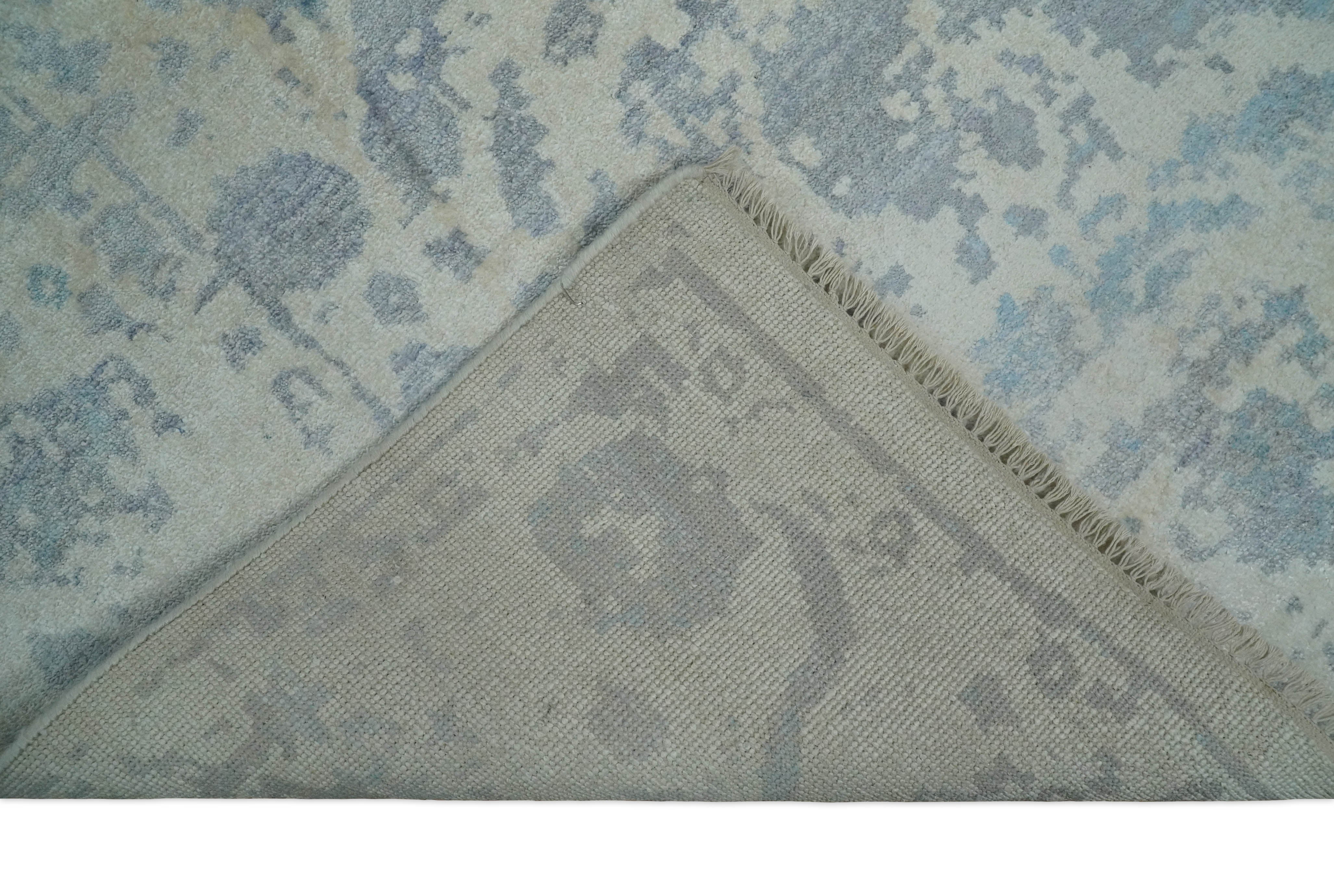 Large 8x10 Fine Hand Knotted charcoal, beige, and teal Abstract Traditional Persian Style Antique Bamboo Silk Rug | TRDCP501810 - Image 7