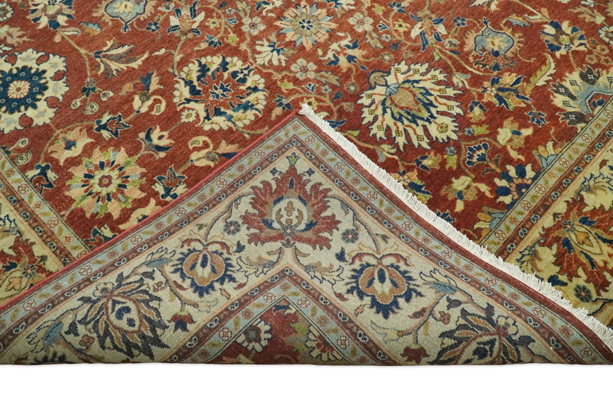 Large 8x10 Fine Hand Knotted Rust and Beige Traditional Vintage Style Mahal Antique Wool Rug | TRDCP468810 - Image 10