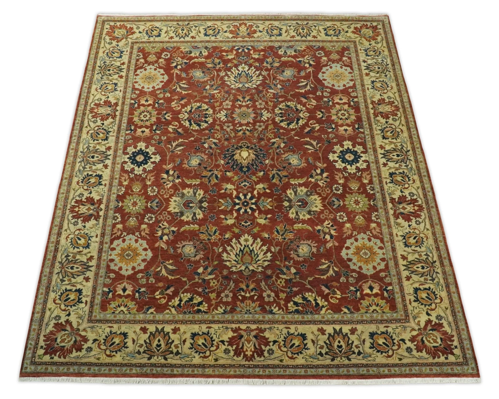 Large 8x10 Fine Hand Knotted Rust and Beige Traditional Vintage Style Mahal Antique Wool Rug | TRDCP468810 - Image 11