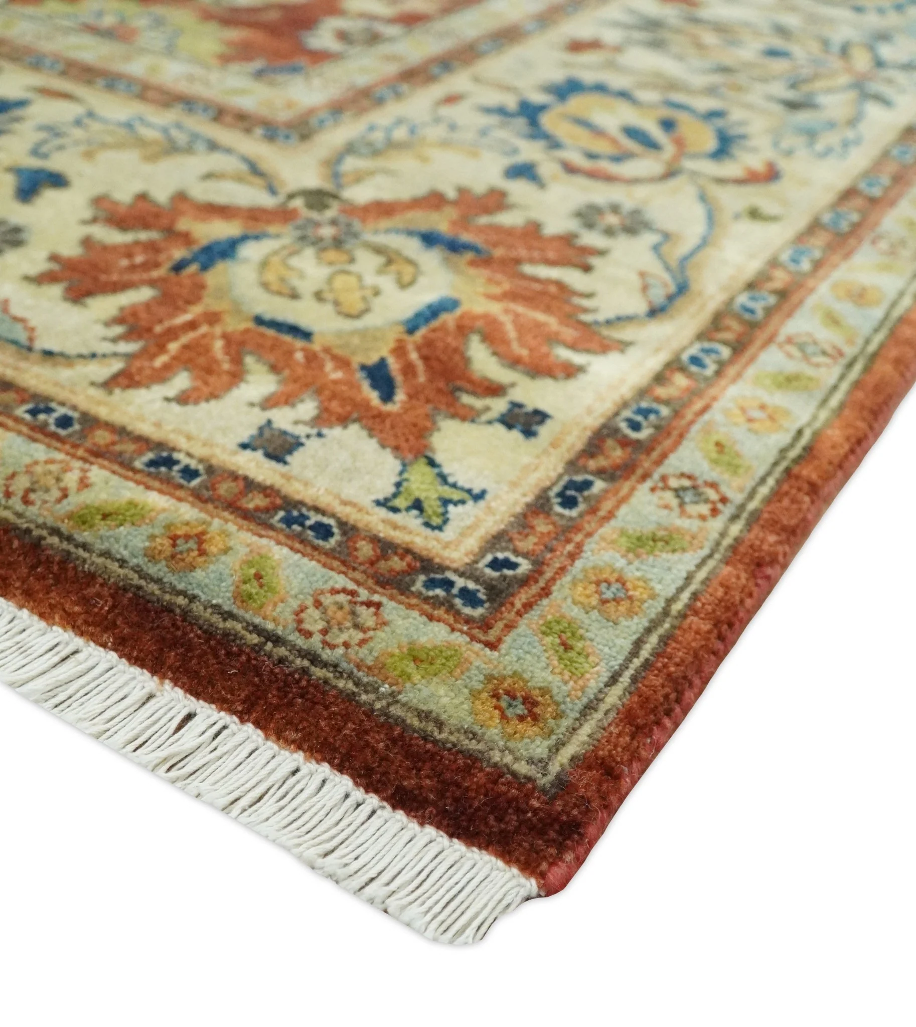 Large 8x10 Fine Hand Knotted Rust and Beige Traditional Vintage Style Mahal Antique Wool Rug | TRDCP468810 - Image 12