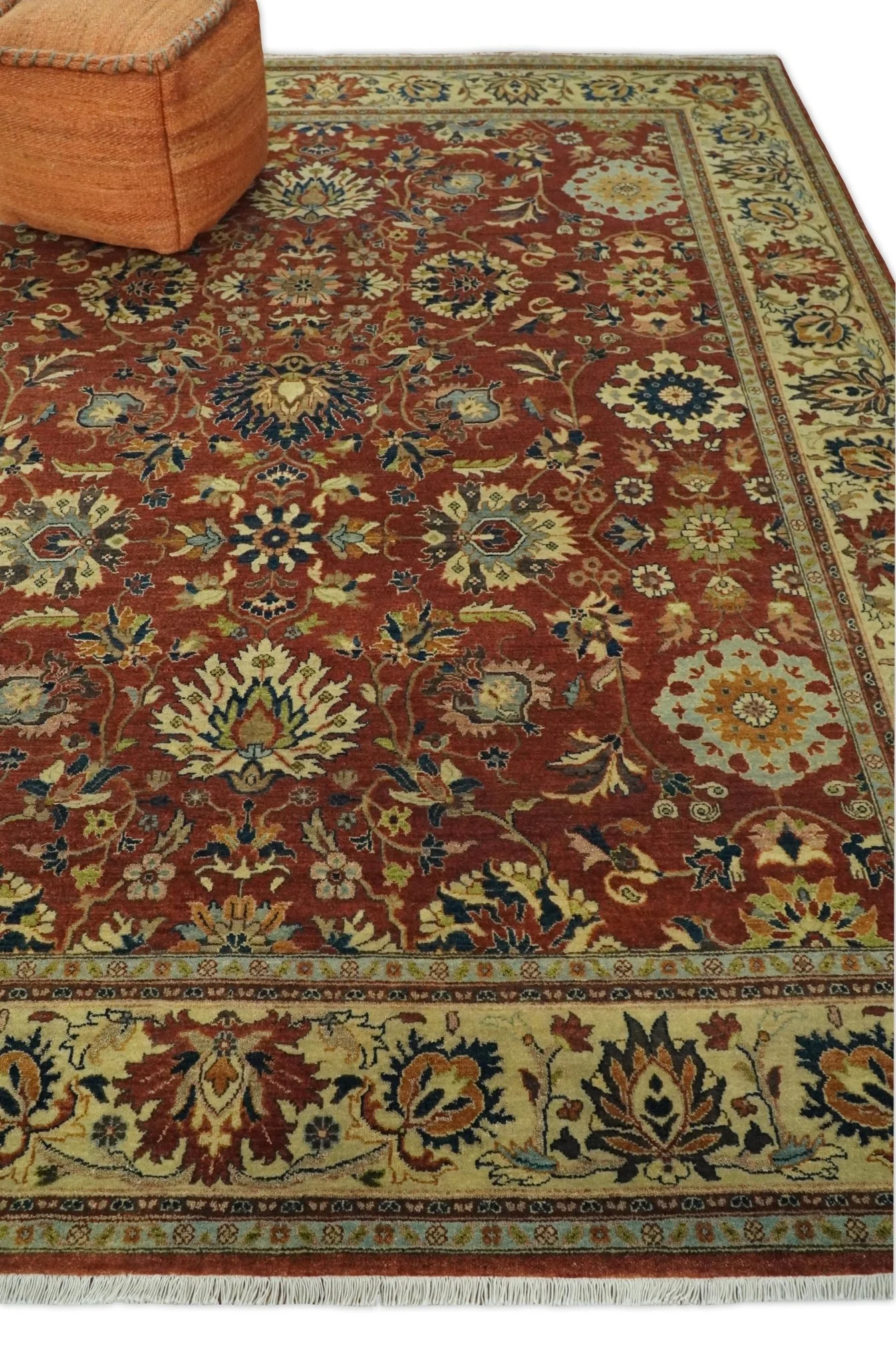 Large 8x10 Fine Hand Knotted Rust and Beige Traditional Vintage Style Mahal Antique Wool Rug | TRDCP468810 - Image 3