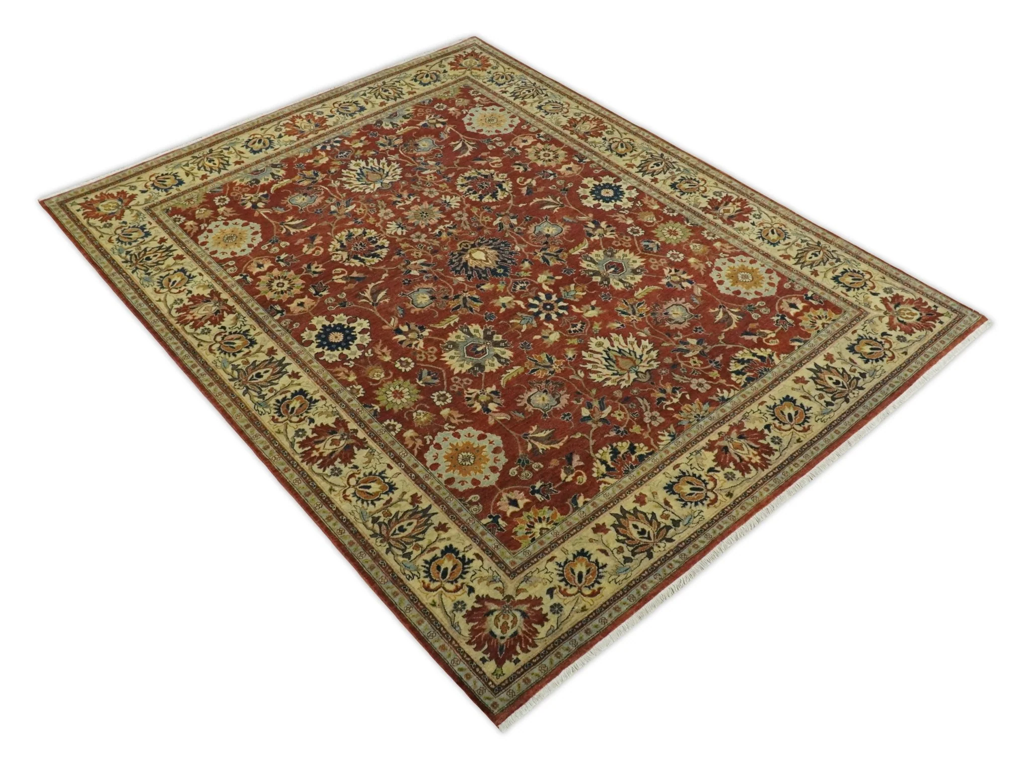 Large 8x10 Fine Hand Knotted Rust and Beige Traditional Vintage Style Mahal Antique Wool Rug | TRDCP468810 - Image 9