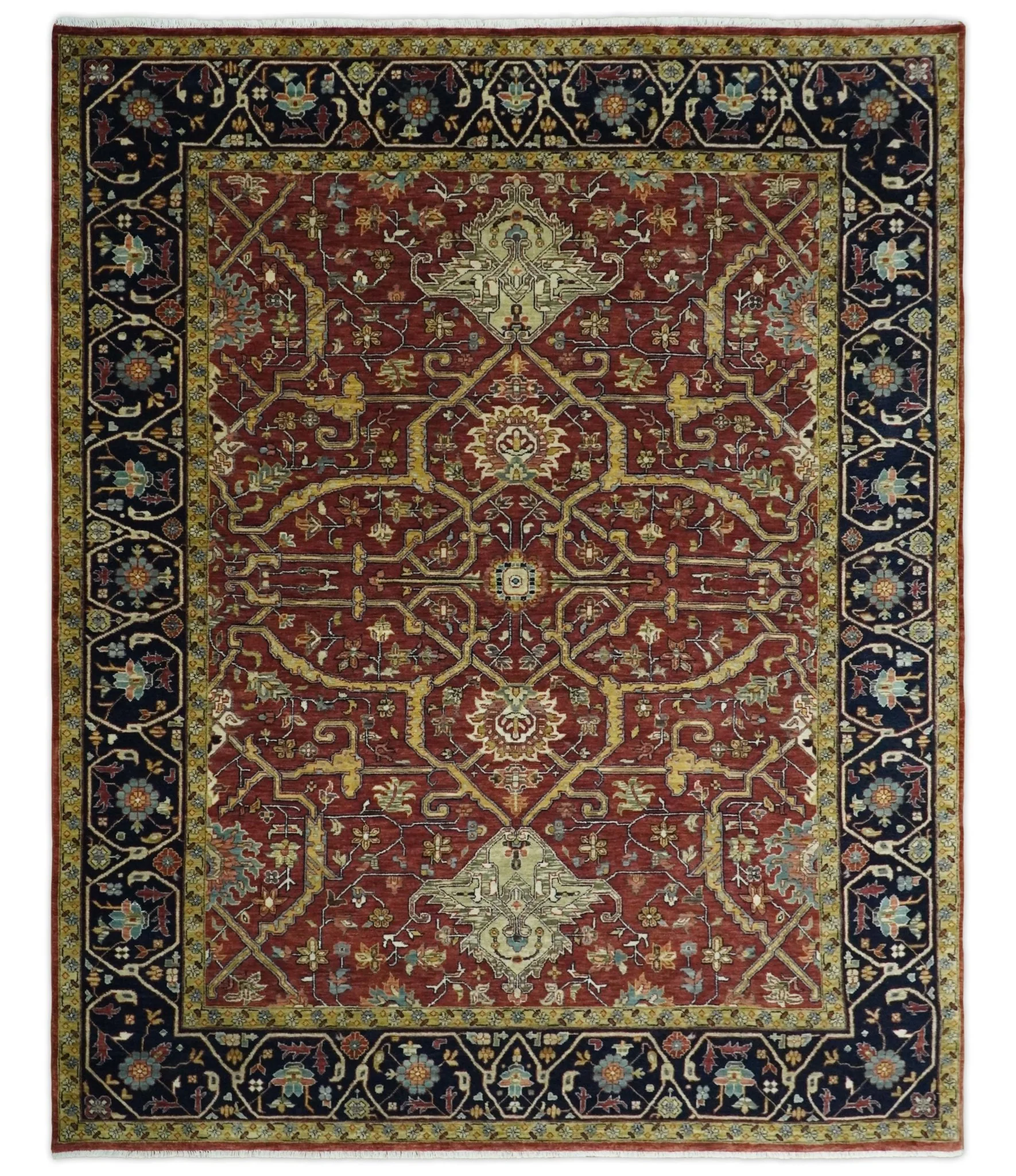 Large 8x10 and 9x12 Fine Hand Knotted Blue and Rust Traditional Vintage Persian Style Mahal Antique Wool Rug | TRDCP443 - Image 11