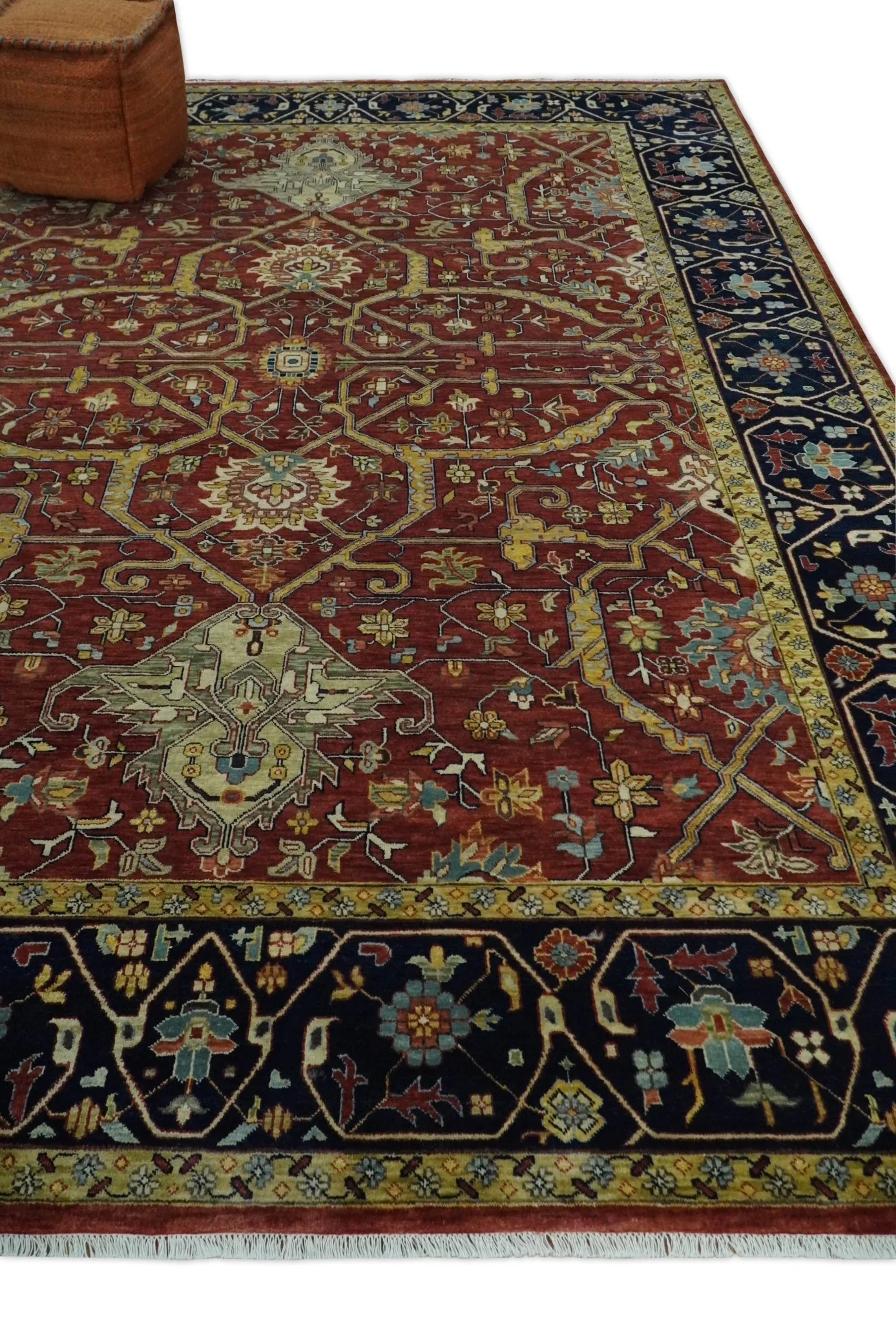 Large 8x10 and 9x12 Fine Hand Knotted Blue and Rust Traditional Vintage Persian Style Mahal Antique Wool Rug | TRDCP443 - Image 3