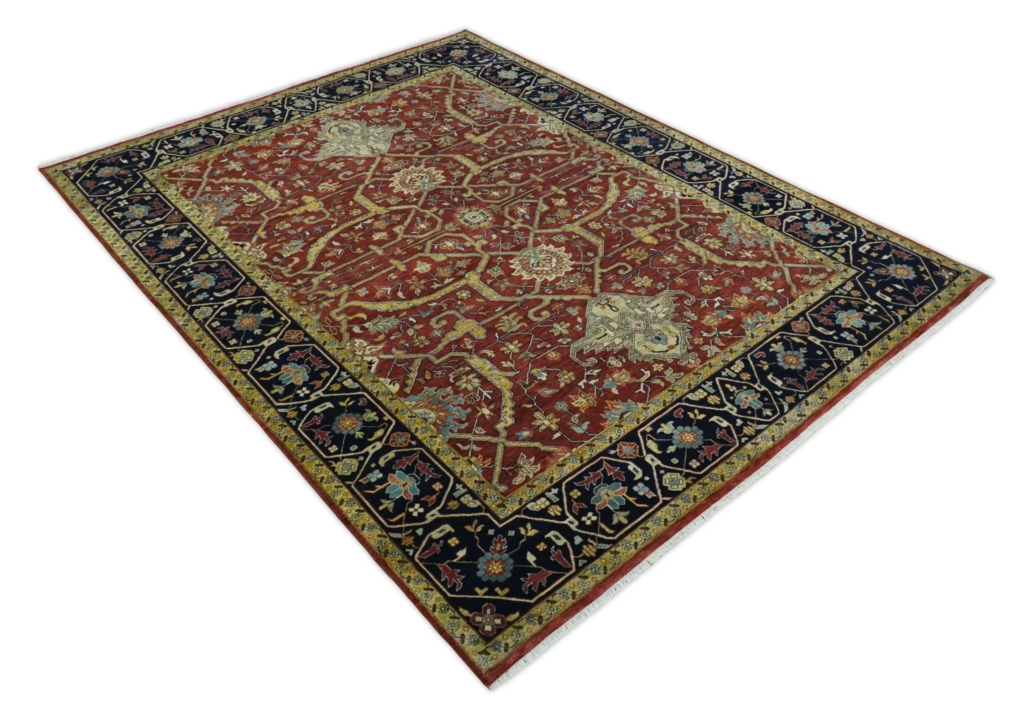 Large 8x10 and 9x12 Fine Hand Knotted Blue and Rust Traditional Vintage Persian Style Mahal Antique Wool Rug | TRDCP443 - Image 4