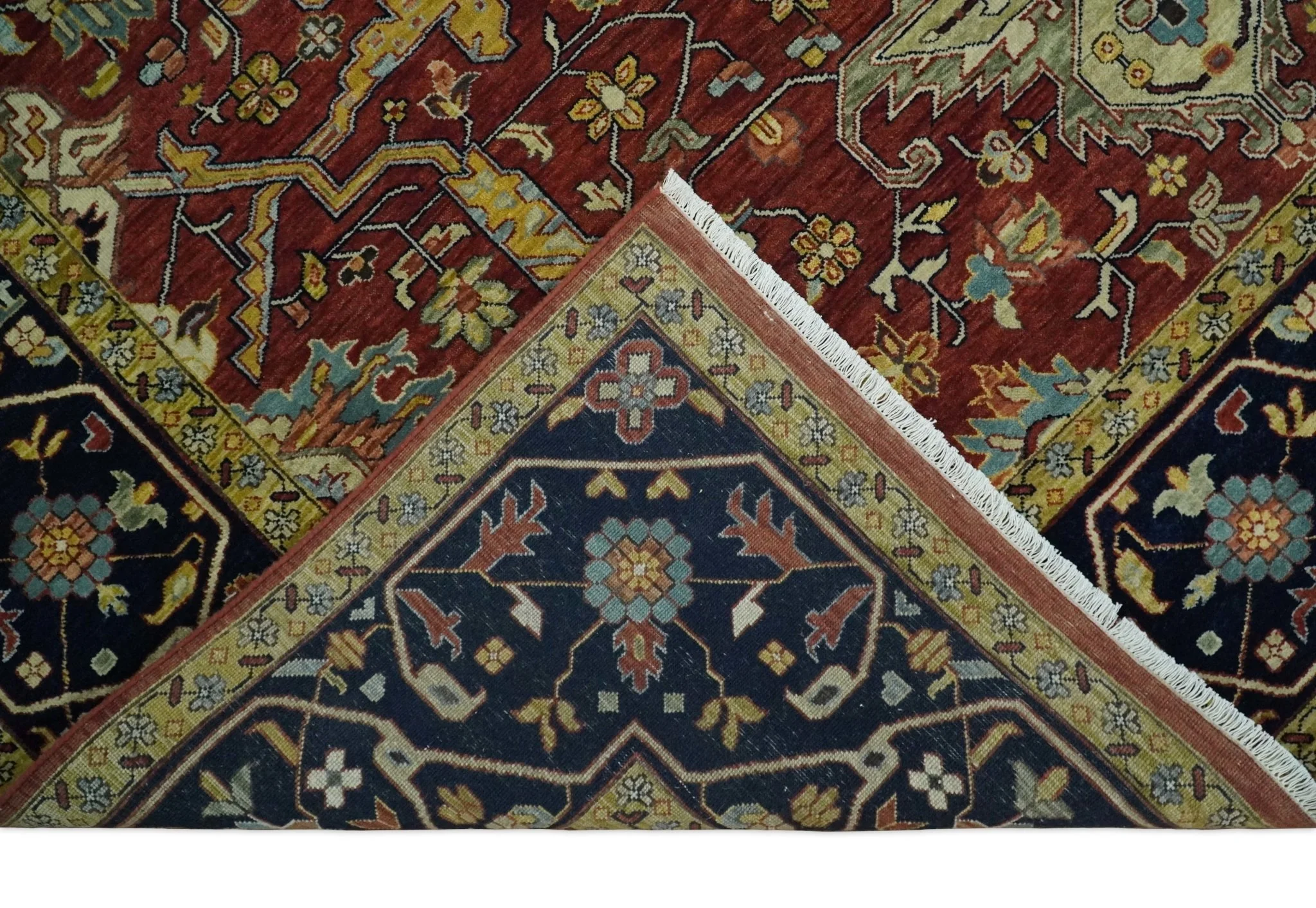Large 8x10 and 9x12 Fine Hand Knotted Blue and Rust Traditional Vintage Persian Style Mahal Antique Wool Rug | TRDCP443 - Image 6