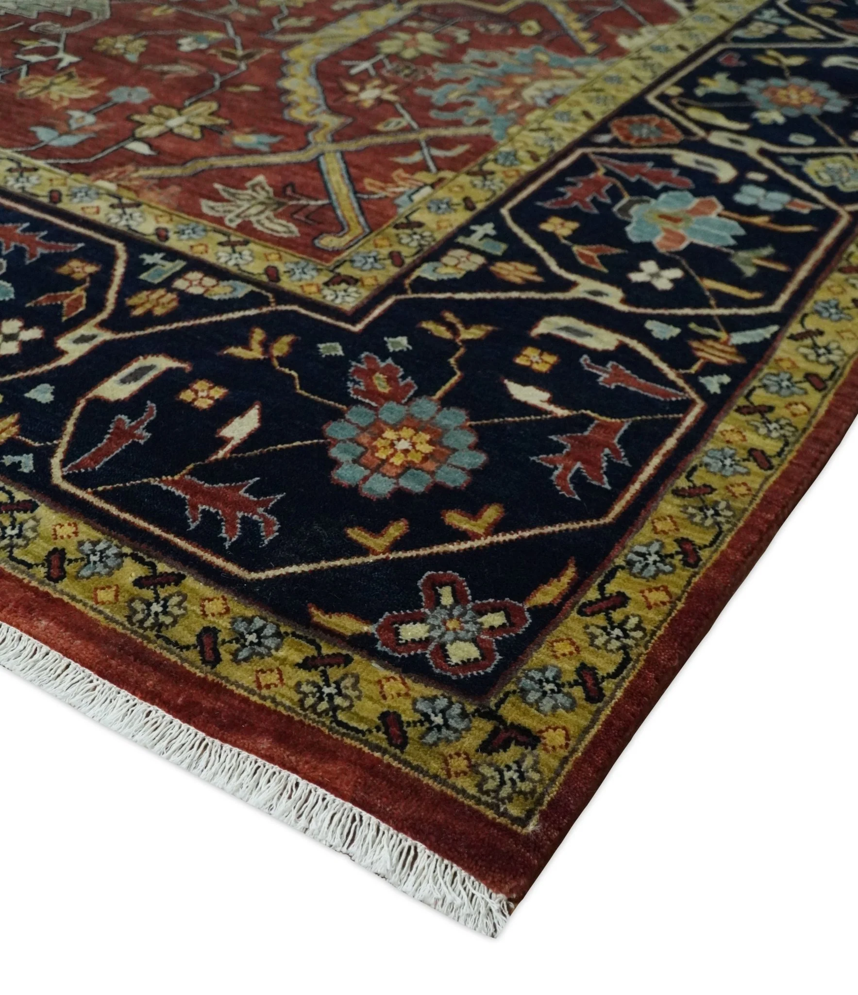 Large 8x10 and 9x12 Fine Hand Knotted Blue and Rust Traditional Vintage Persian Style Mahal Antique Wool Rug | TRDCP443 - Image 8