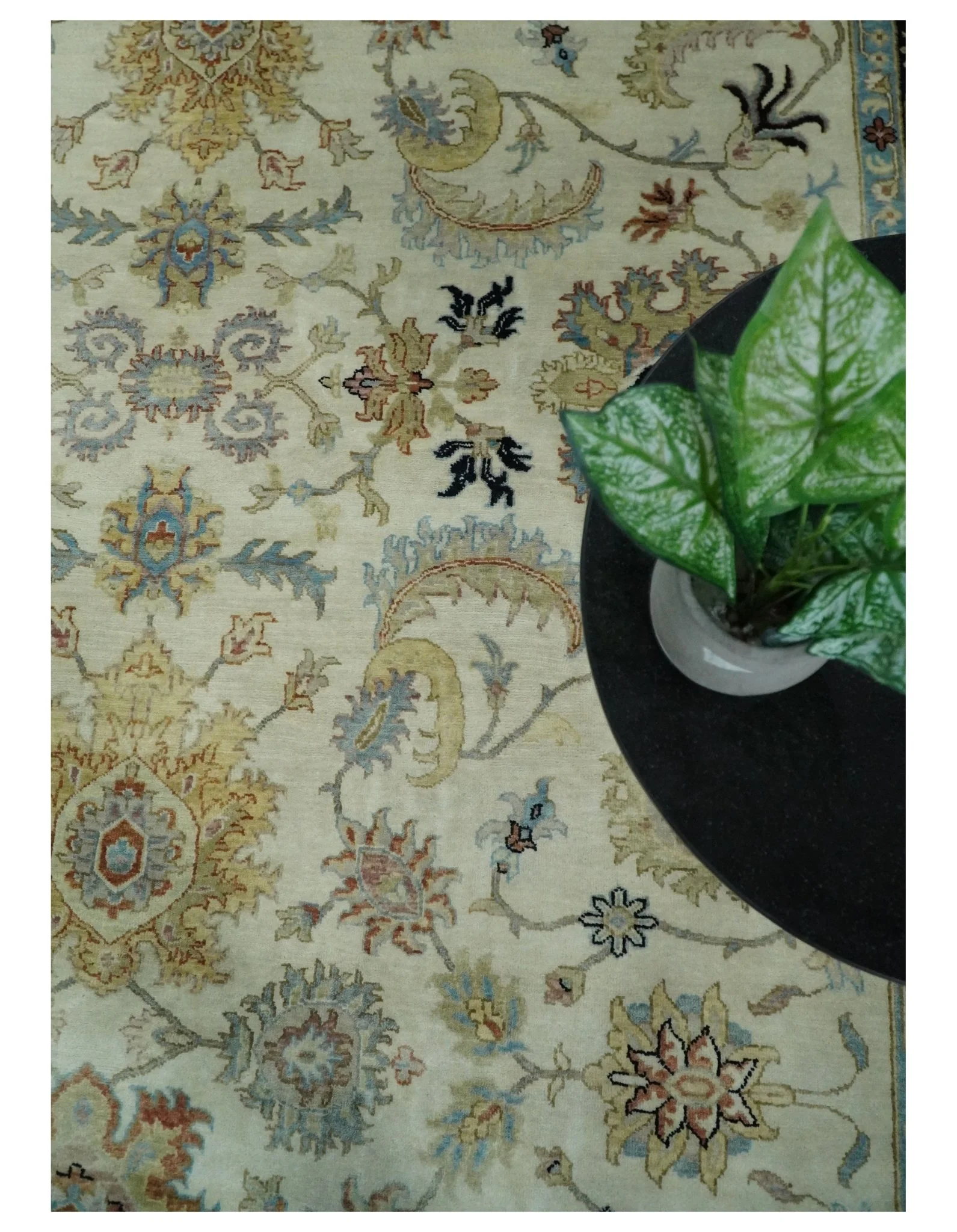 Large 9x12 Fine Hand Knotted Ivory and Black Traditional Vintage Persian Style Mahal Antique Wool Rug | TRDCP452912 - Image 10