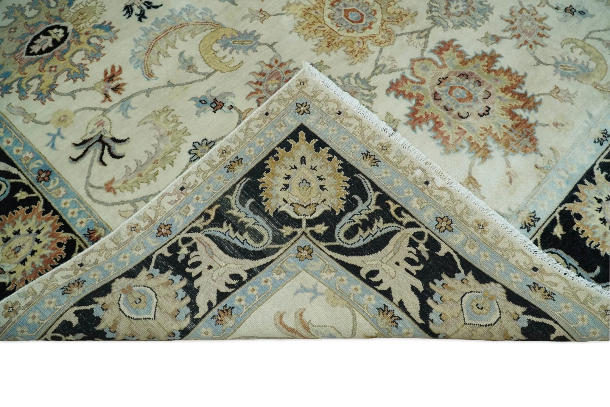 Large 9x12 Fine Hand Knotted Ivory and Black Traditional Vintage Persian Style Mahal Antique Wool Rug | TRDCP452912 - Image 5