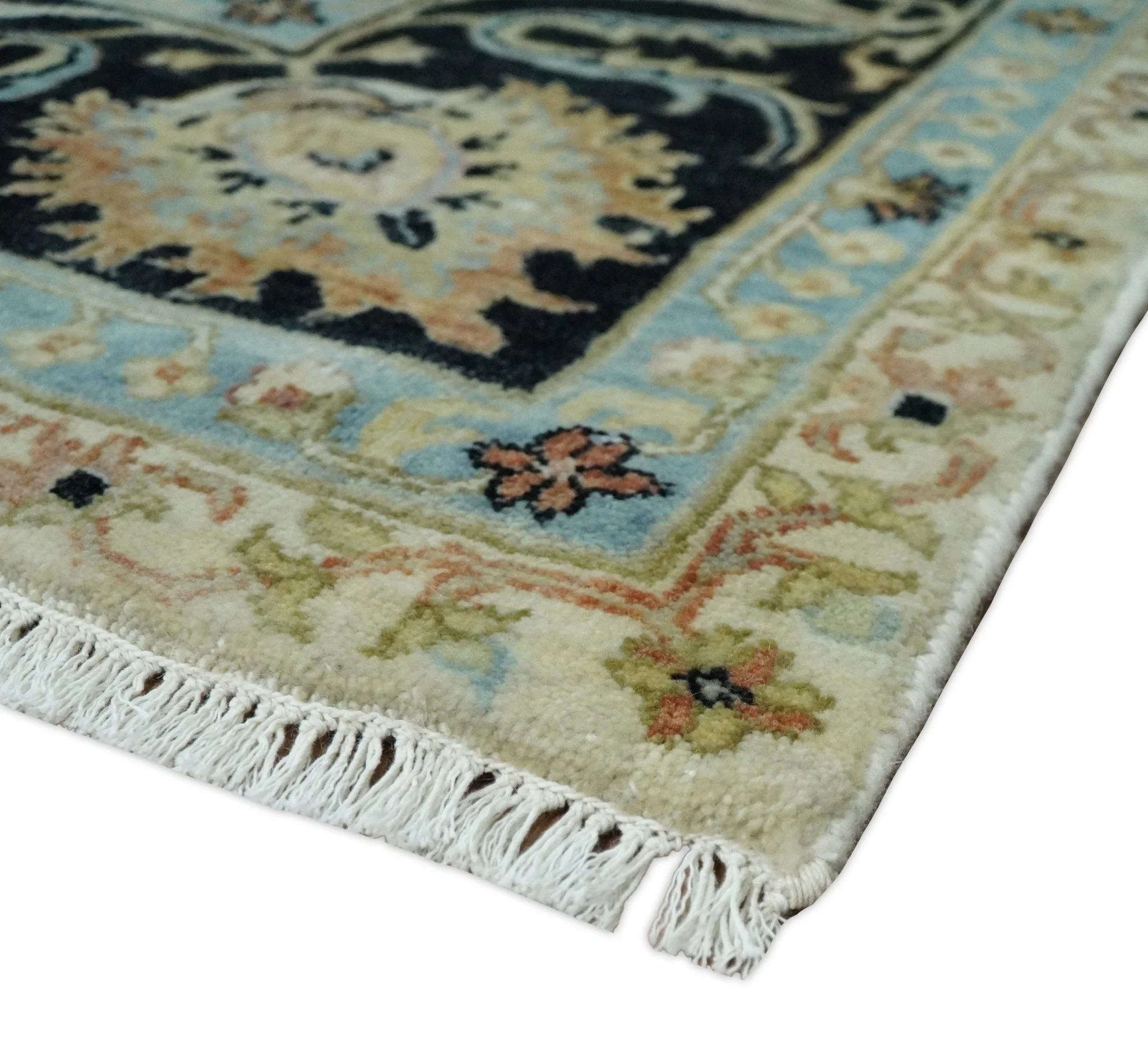 Large 9x12 Fine Hand Knotted Ivory and Black Traditional Vintage Persian Style Mahal Antique Wool Rug | TRDCP452912 - Image 9