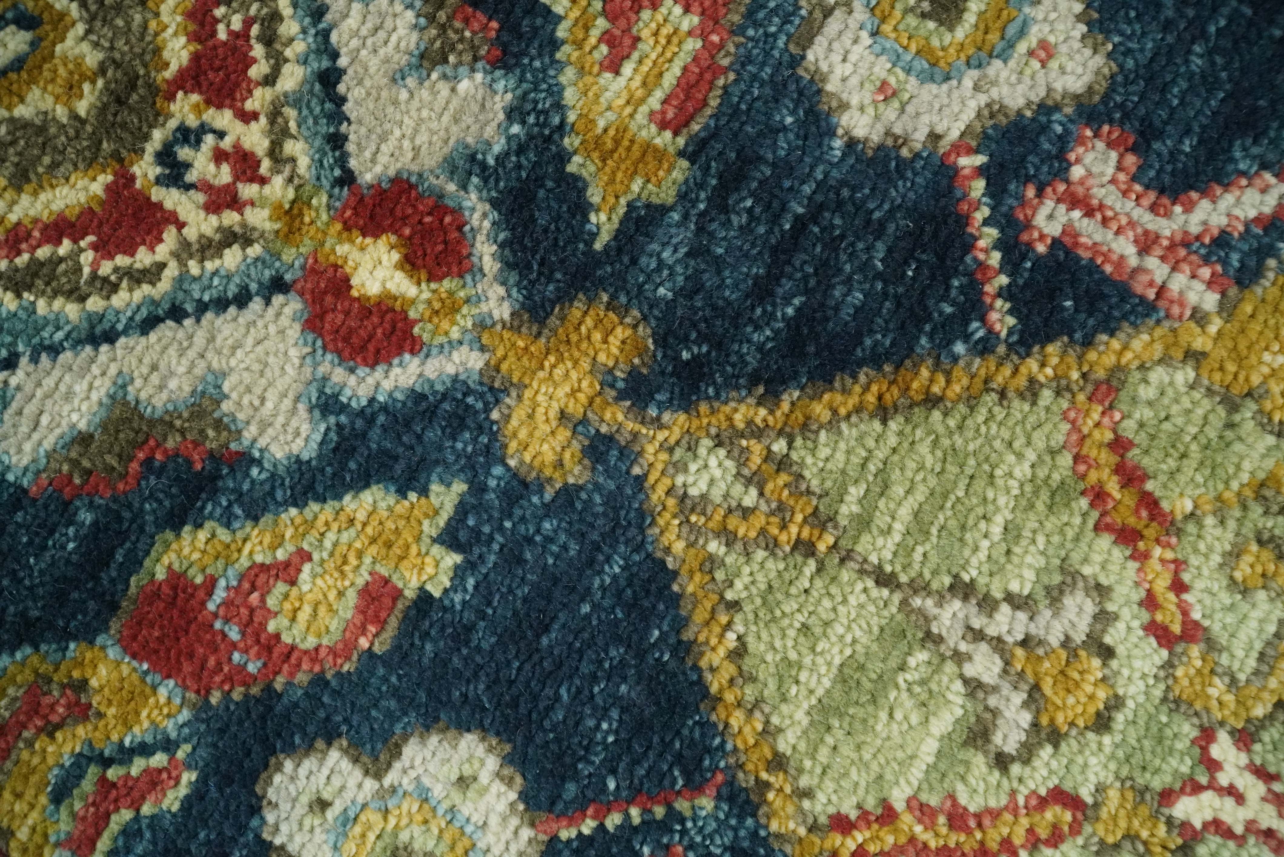 Traditional Large Design Blue, Rust and Gold Hand Knotted Oushak Multi Size wool Area Rug - Image 10