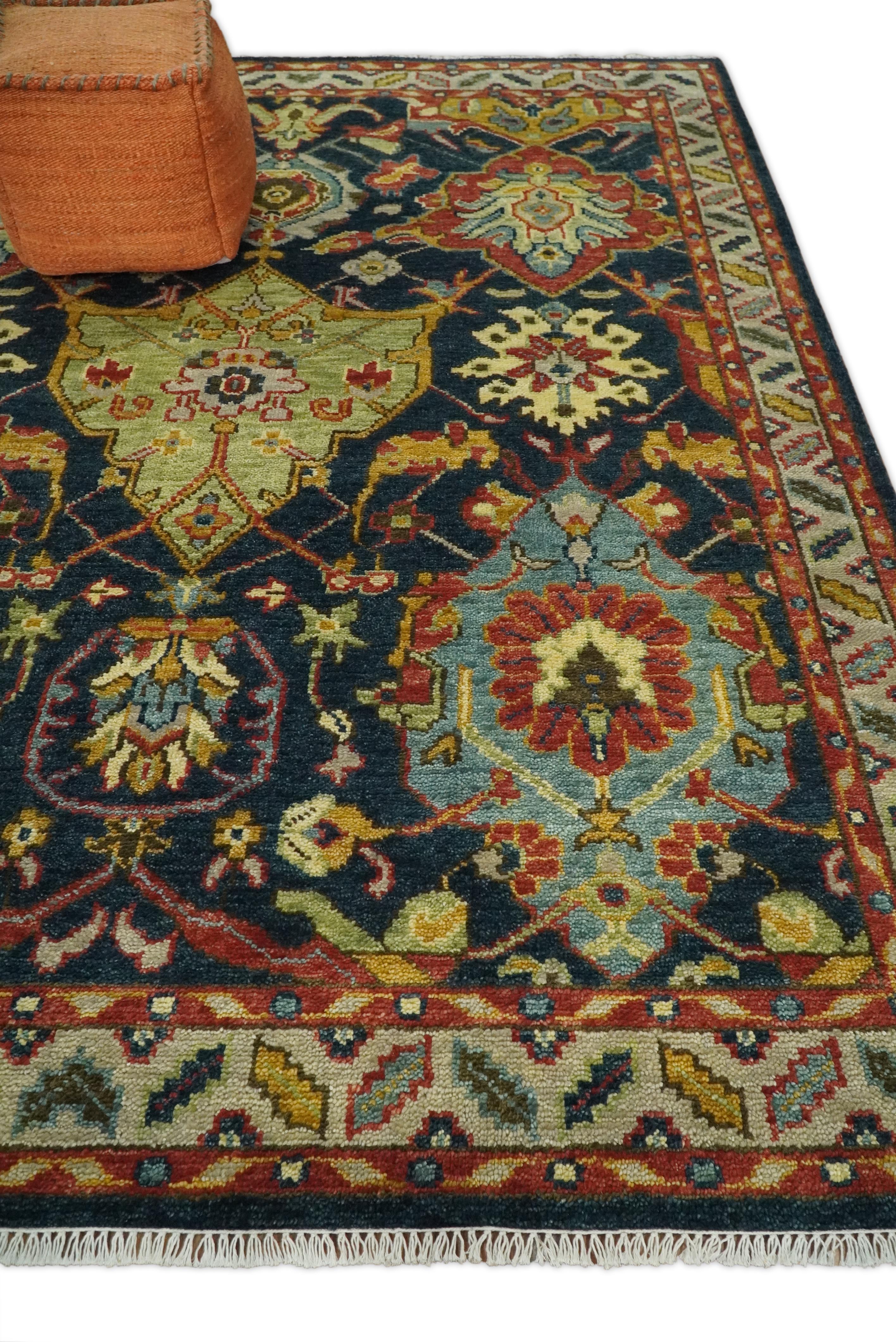 Traditional Large Design Blue, Rust and Gold Hand Knotted Oushak Multi Size wool Area Rug - Image 3