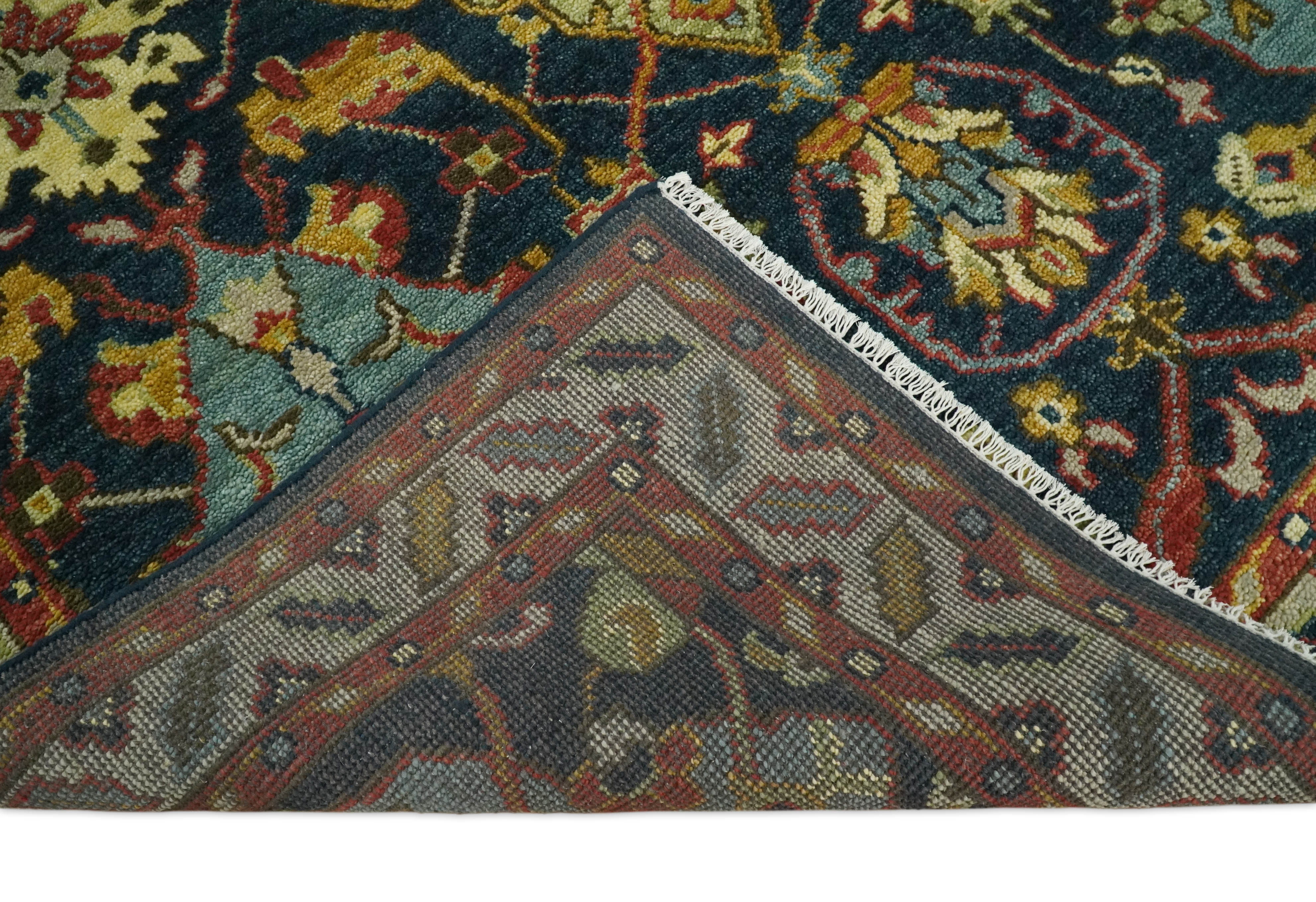 Traditional Large Design Blue, Rust and Gold Hand Knotted Oushak Multi Size wool Area Rug - Image 5