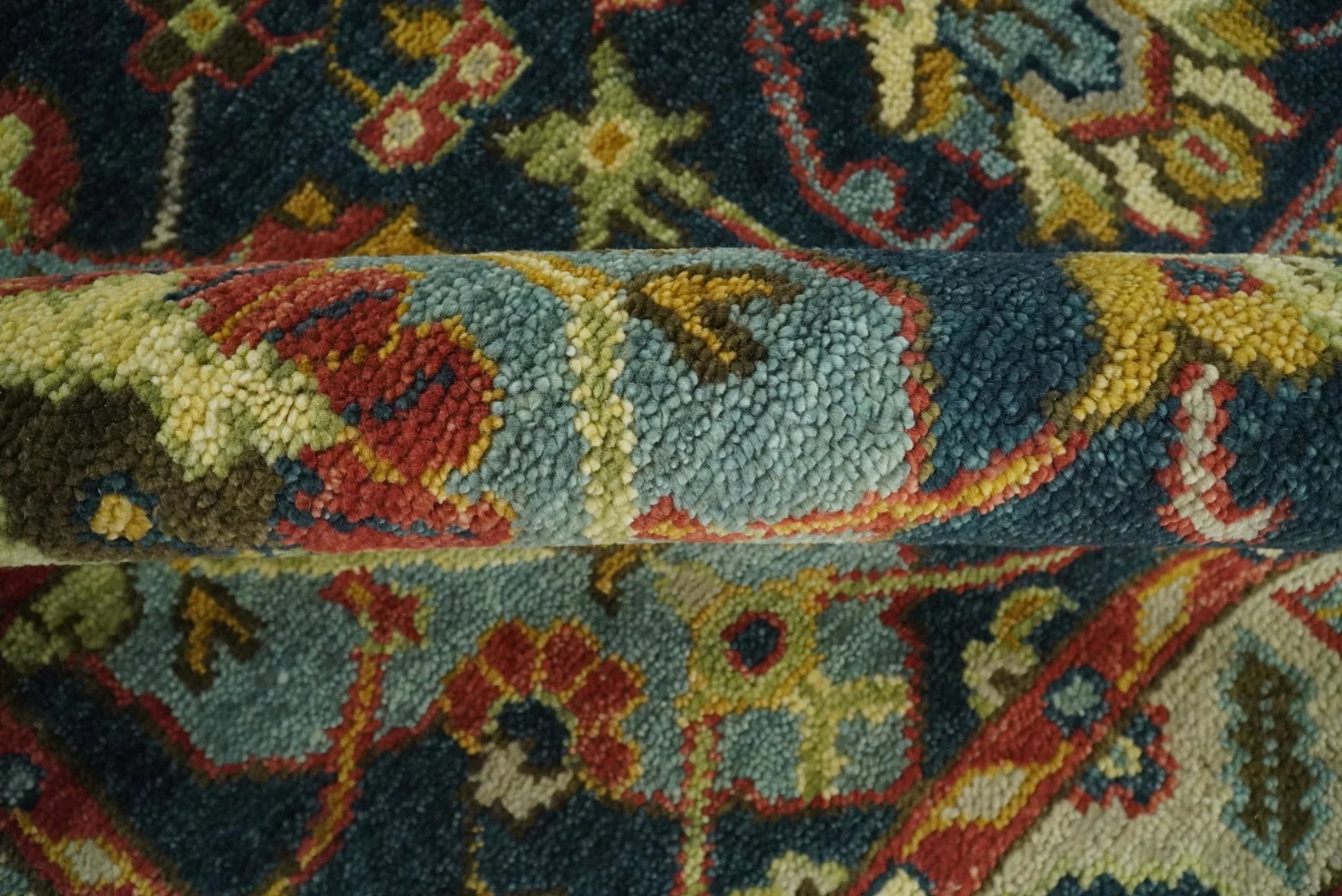 Traditional Large Design Blue, Rust and Gold Hand Knotted Oushak Multi Size wool Area Rug - Image 6