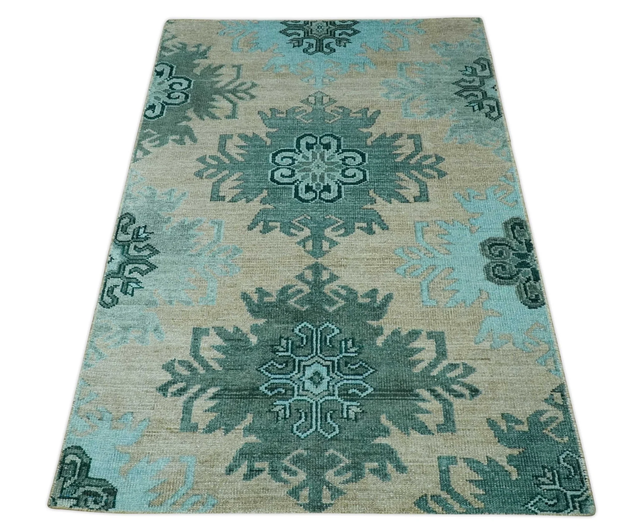 Traditional Large Design 5x8 Beige, Teal and Aqua Hand knotted wool area rug - Image 10