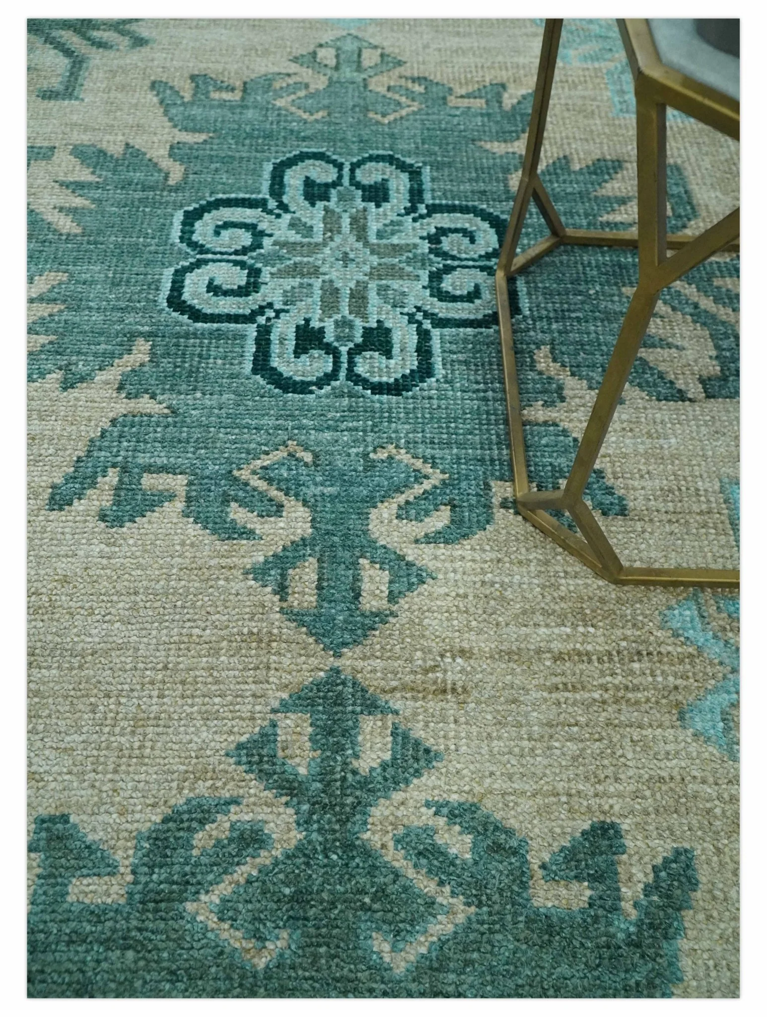 Traditional Large Design 5x8 Beige, Teal and Aqua Hand knotted wool area rug - Image 2