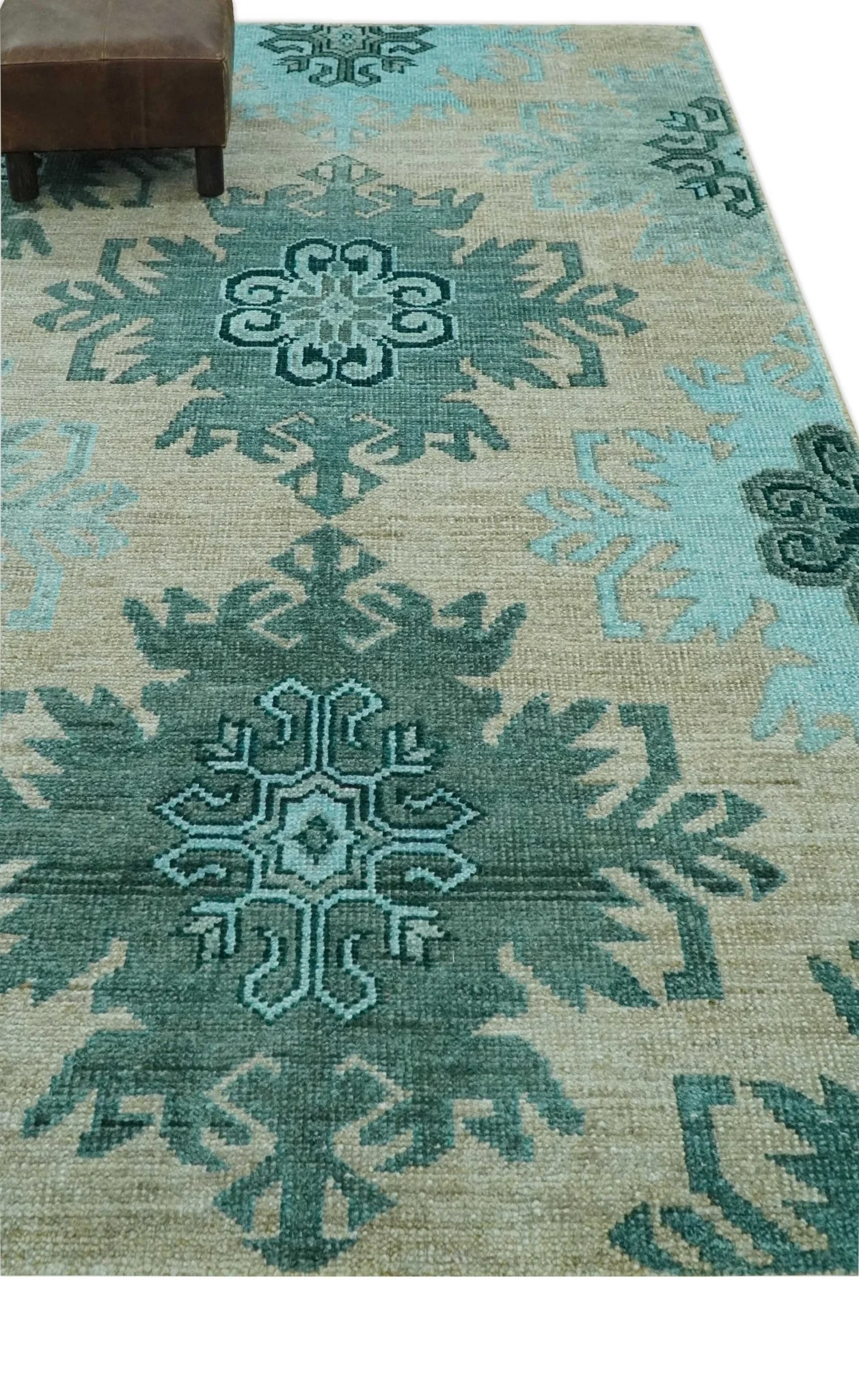 Traditional Large Design 5x8 Beige, Teal and Aqua Hand knotted wool area rug - Image 3