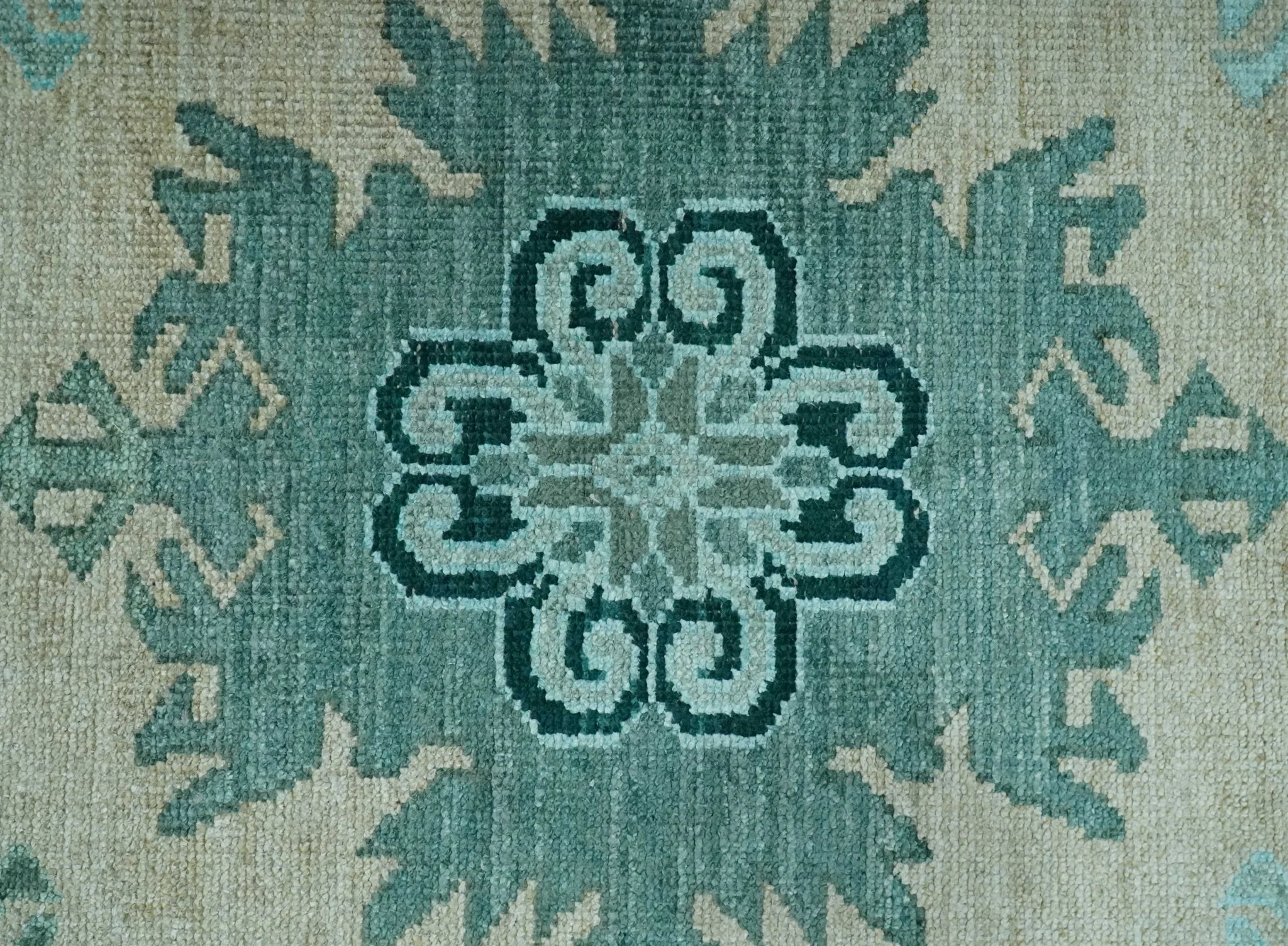 Traditional Large Design 5x8 Beige, Teal and Aqua Hand knotted wool area rug - Image 4