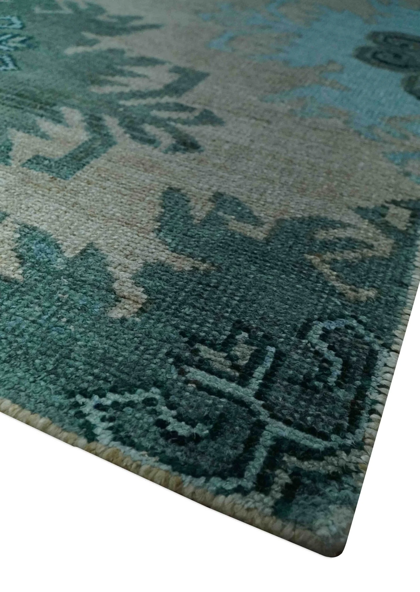 Traditional Large Design 5x8 Beige, Teal and Aqua Hand knotted wool area rug - Image 5