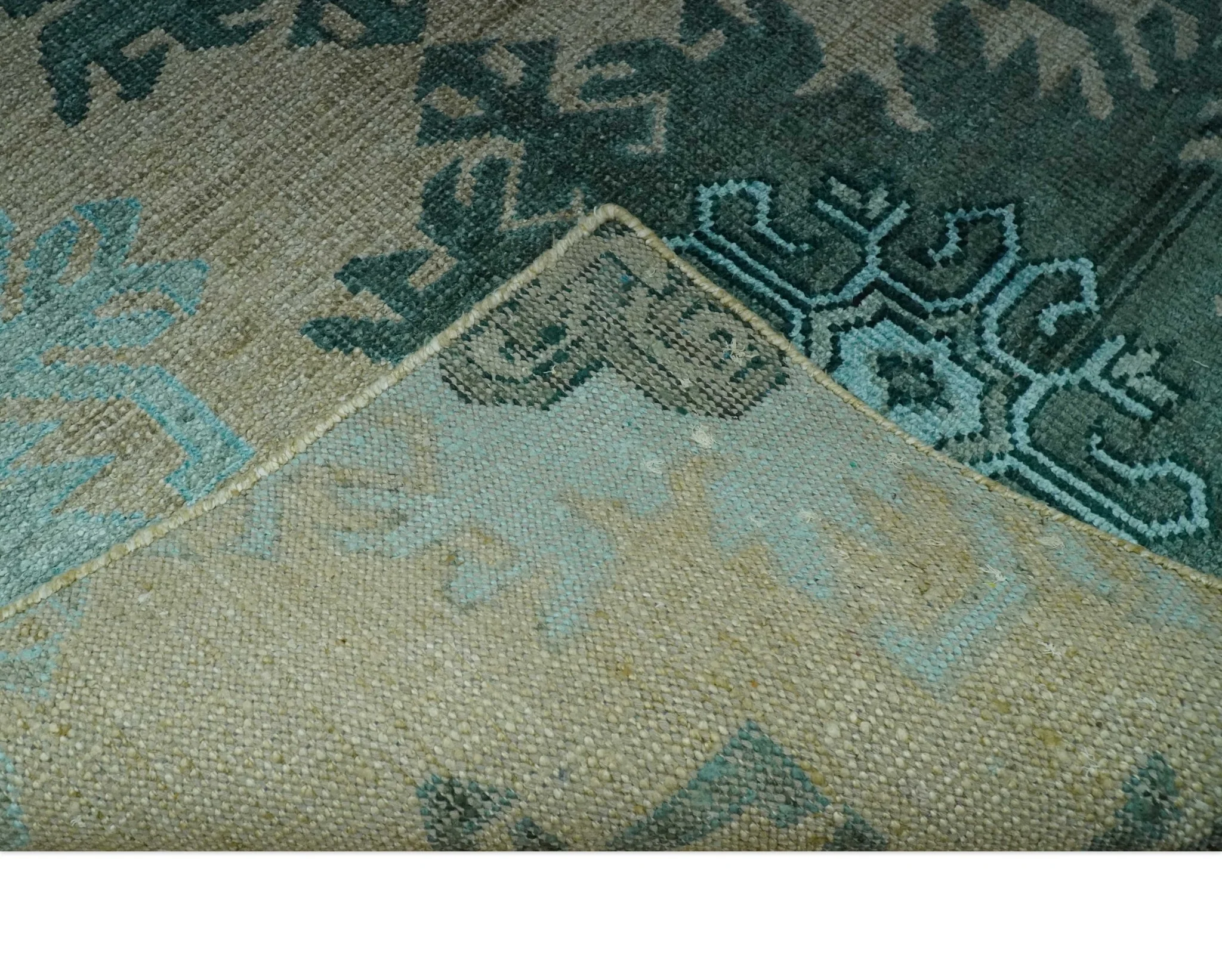 Traditional Large Design 5x8 Beige, Teal and Aqua Hand knotted wool area rug - Image 8