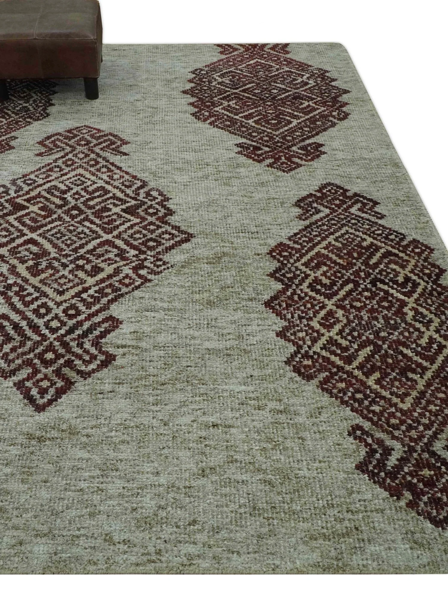 Traditional Large design 5x8 Olive, Silver and Brown Hand knotted wool area rug - Image 3
