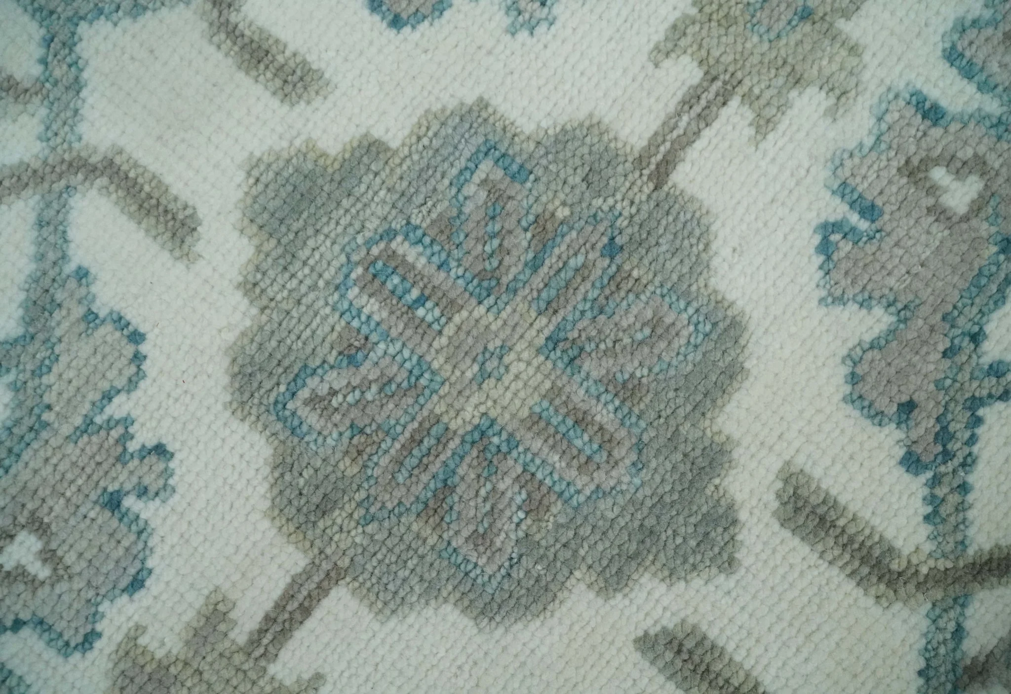 Hand Knotted Ivory and Teal 8x10 and 11x11 Square Oushak Wool Area Rug - Image 4