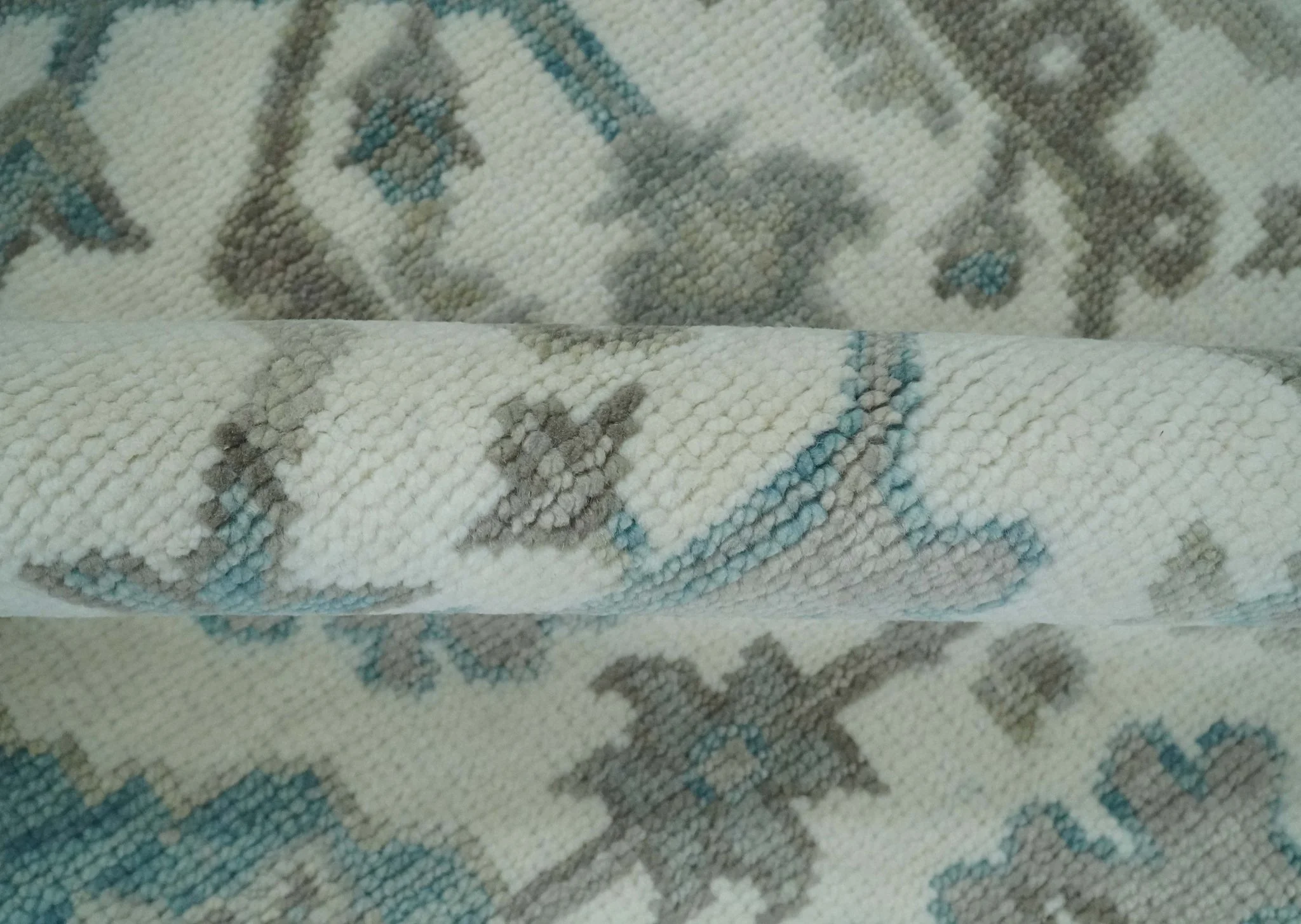 Hand Knotted Ivory and Teal 8x10 and 11x11 Square Oushak Wool Area Rug - Image 6