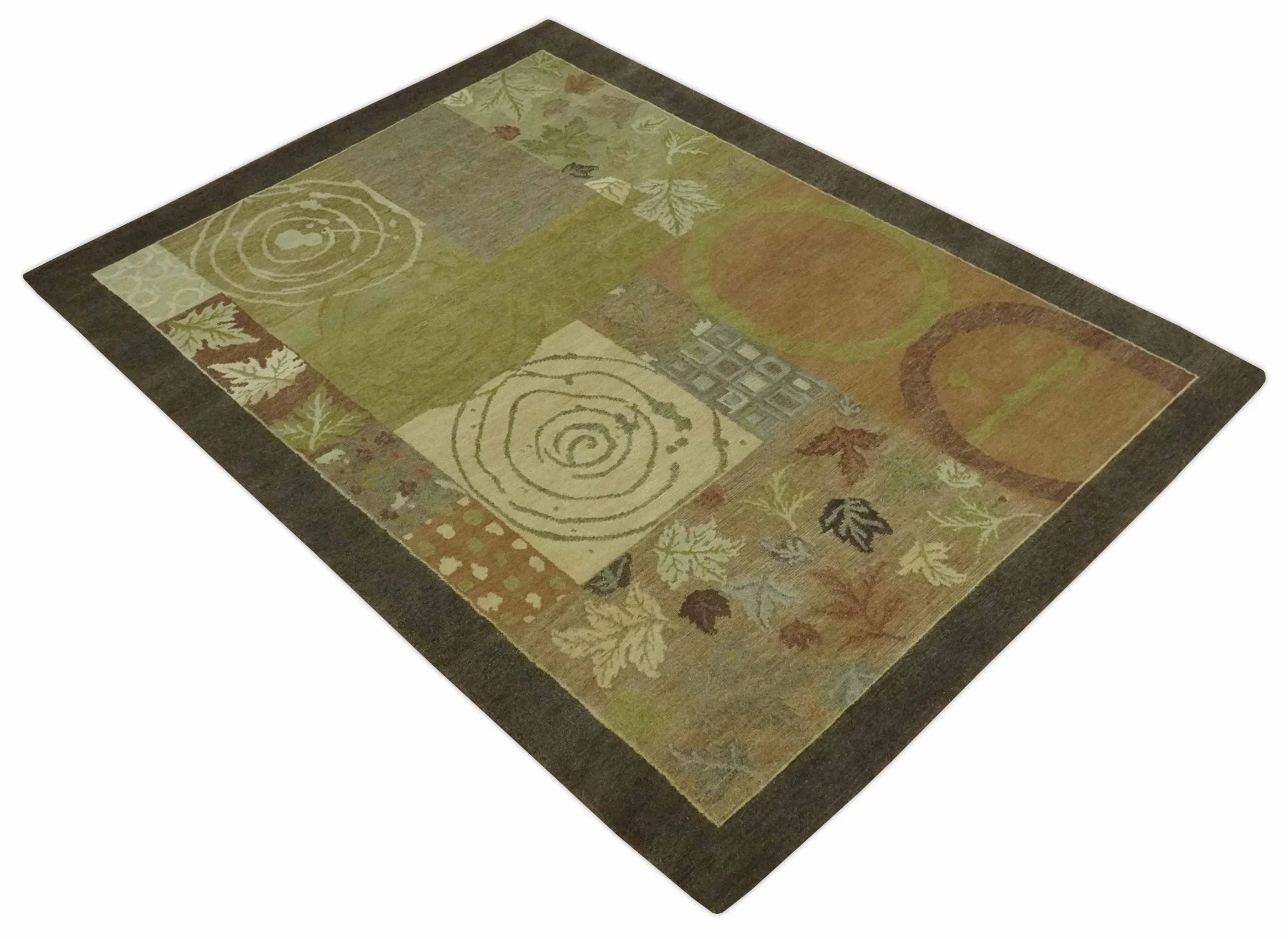 Mainstays Traditional Leaf Block Print Olive, Beige, Rust and Brown 6x8 Indoor wool Area Rug - Image 10