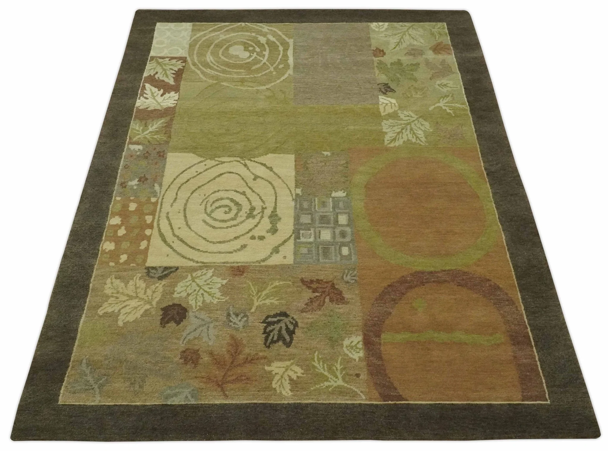 Mainstays Traditional Leaf Block Print Olive, Beige, Rust and Brown 6x8 Indoor wool Area Rug - Image 11
