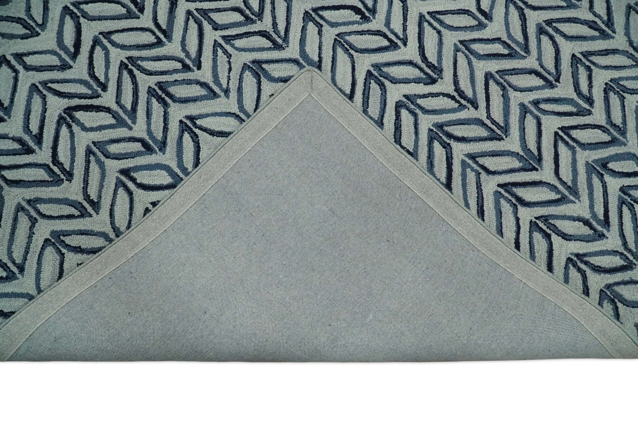 5X8 and 8x10 Contemporary Farmhouse Leaf's Hand Tufted Silver and Blue Loop Wool Rug - Image 5