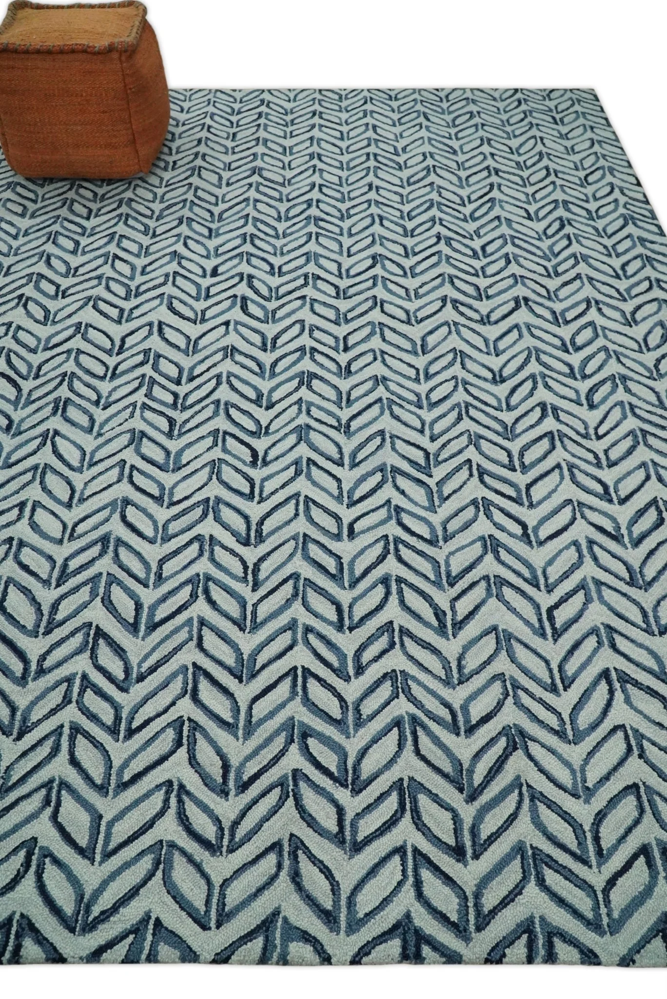 Contemporary Farmhouse Leaf's Hand Tufted Silver and Blue Loop Multi Size Wool Rug - Image 3