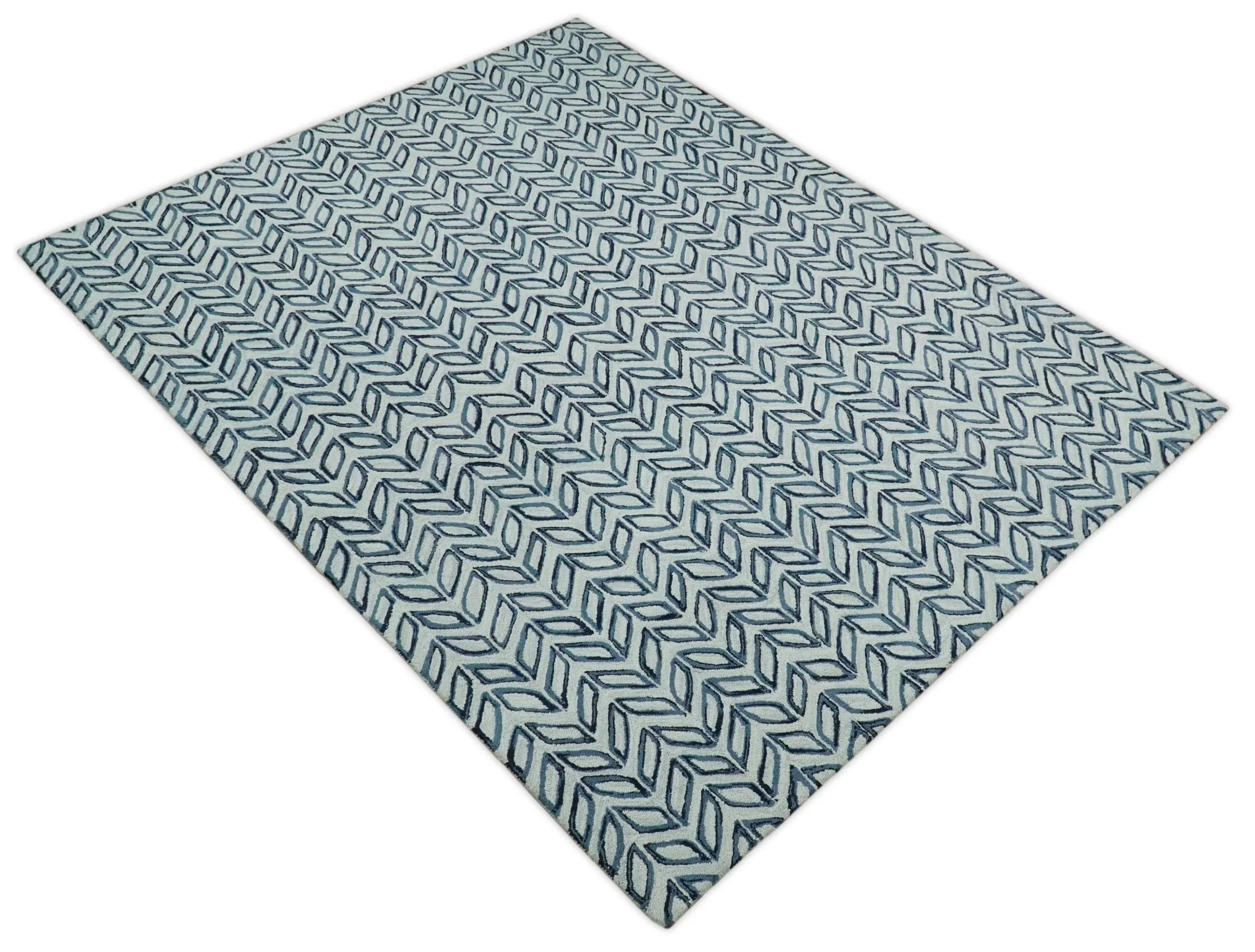 Contemporary Farmhouse Leaf's Hand Tufted Silver and Blue Loop Multi Size Wool Rug - Image 4