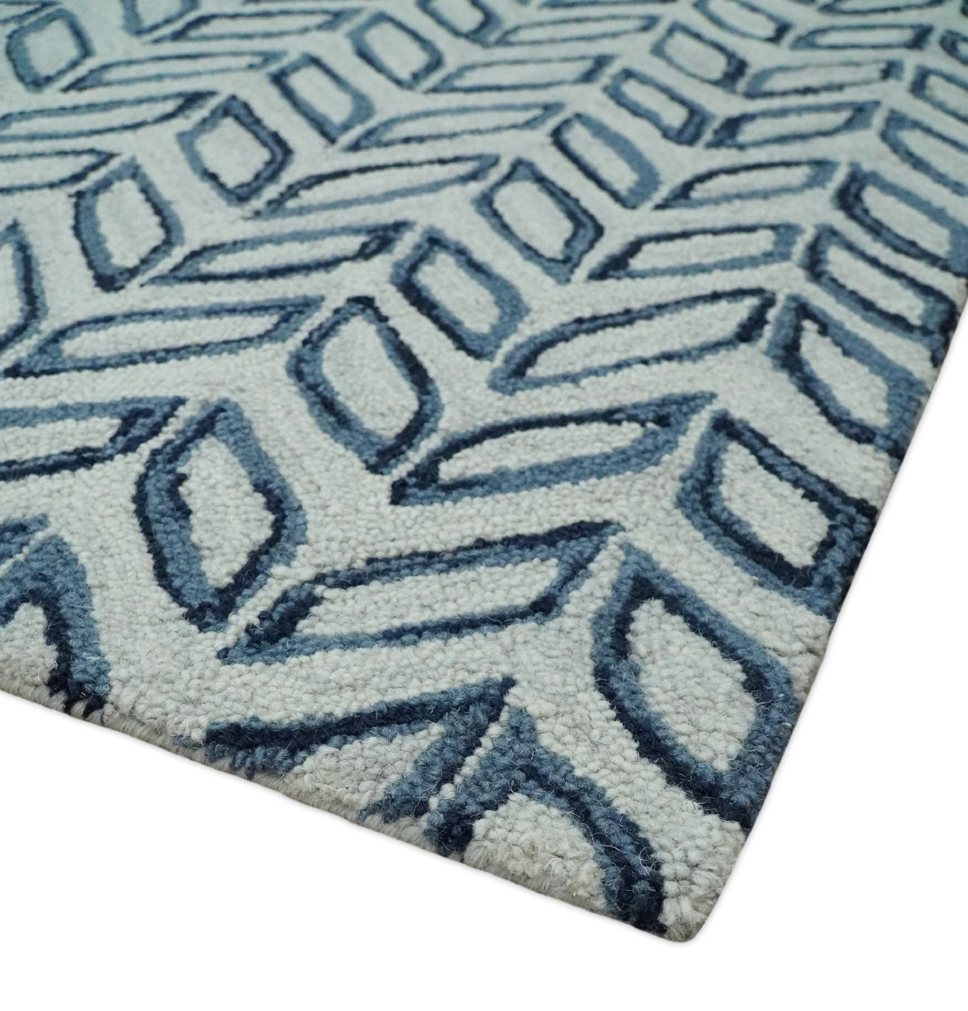 Contemporary Farmhouse Leaf's Hand Tufted Silver and Blue Loop Multi Size Wool Rug - Image 6