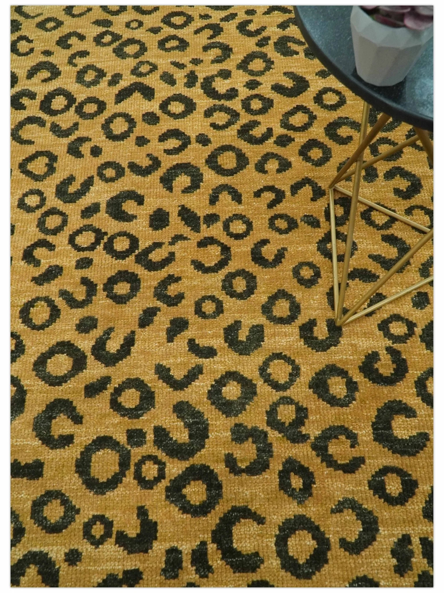 Modern leopard Design Hand knotted Golden-Brown and Charcoal Custom Made wool rug - Image 2