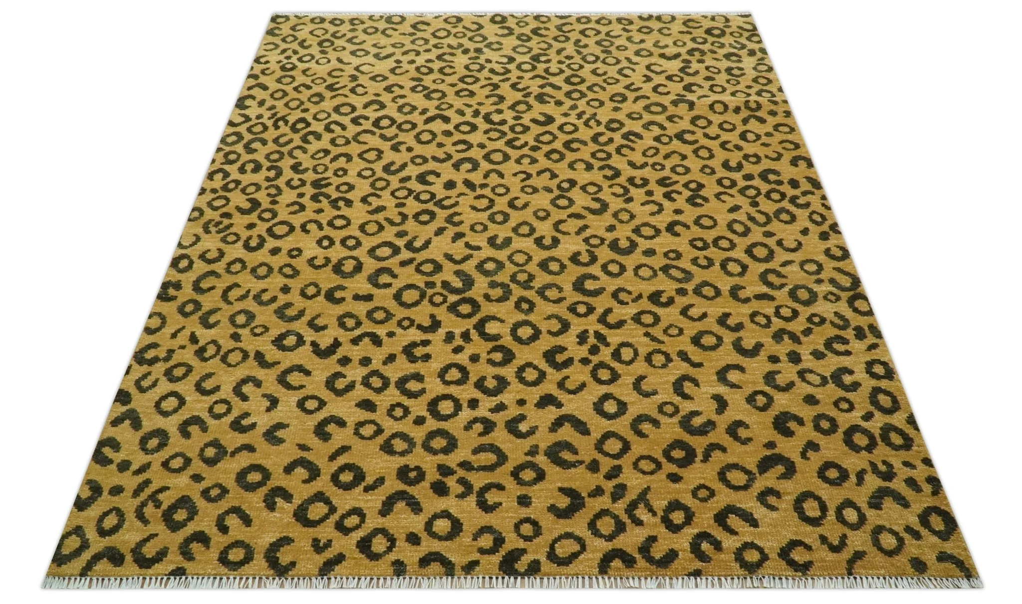 Modern leopard Design 8x10 Hand knotted Golden-Brown and Charcoal wool area rug - Image 10