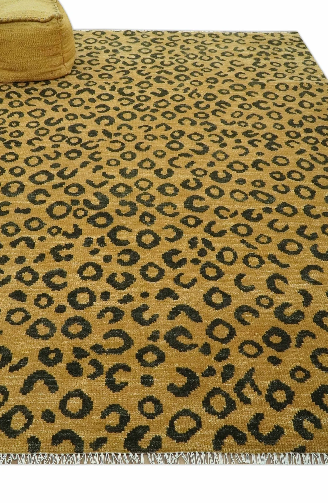 Modern leopard Design 8x10 Hand knotted Golden-Brown and Charcoal wool area rug - Image 3