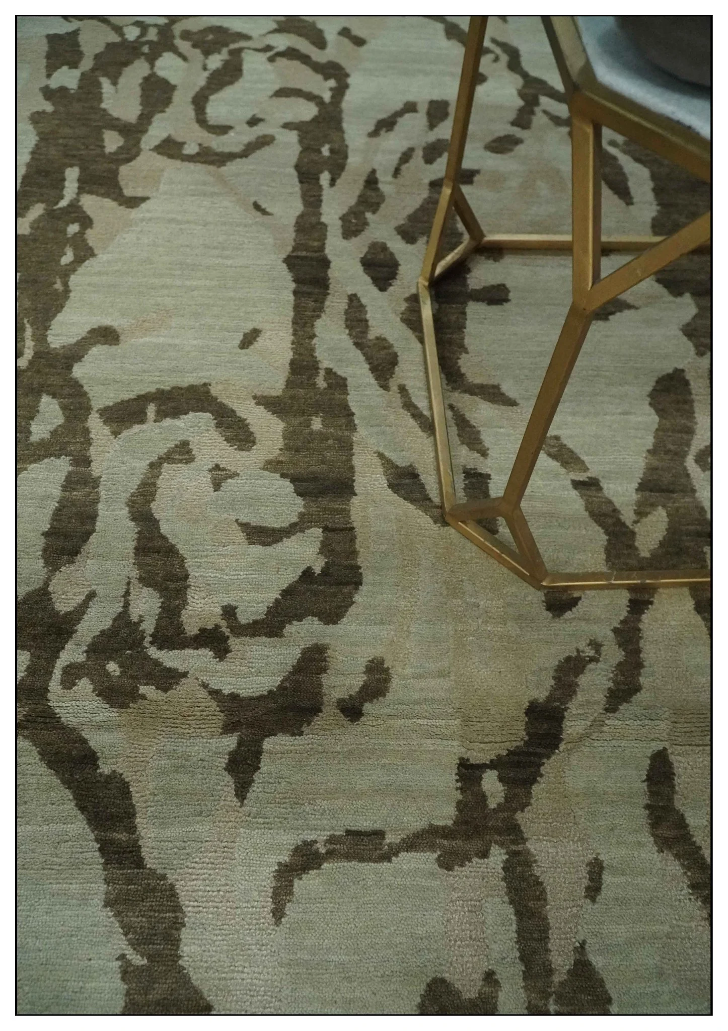 Light and Dark olive Modern Abstract 5x8 Hand Knotted Wool and Silk Area Rug - Image 2