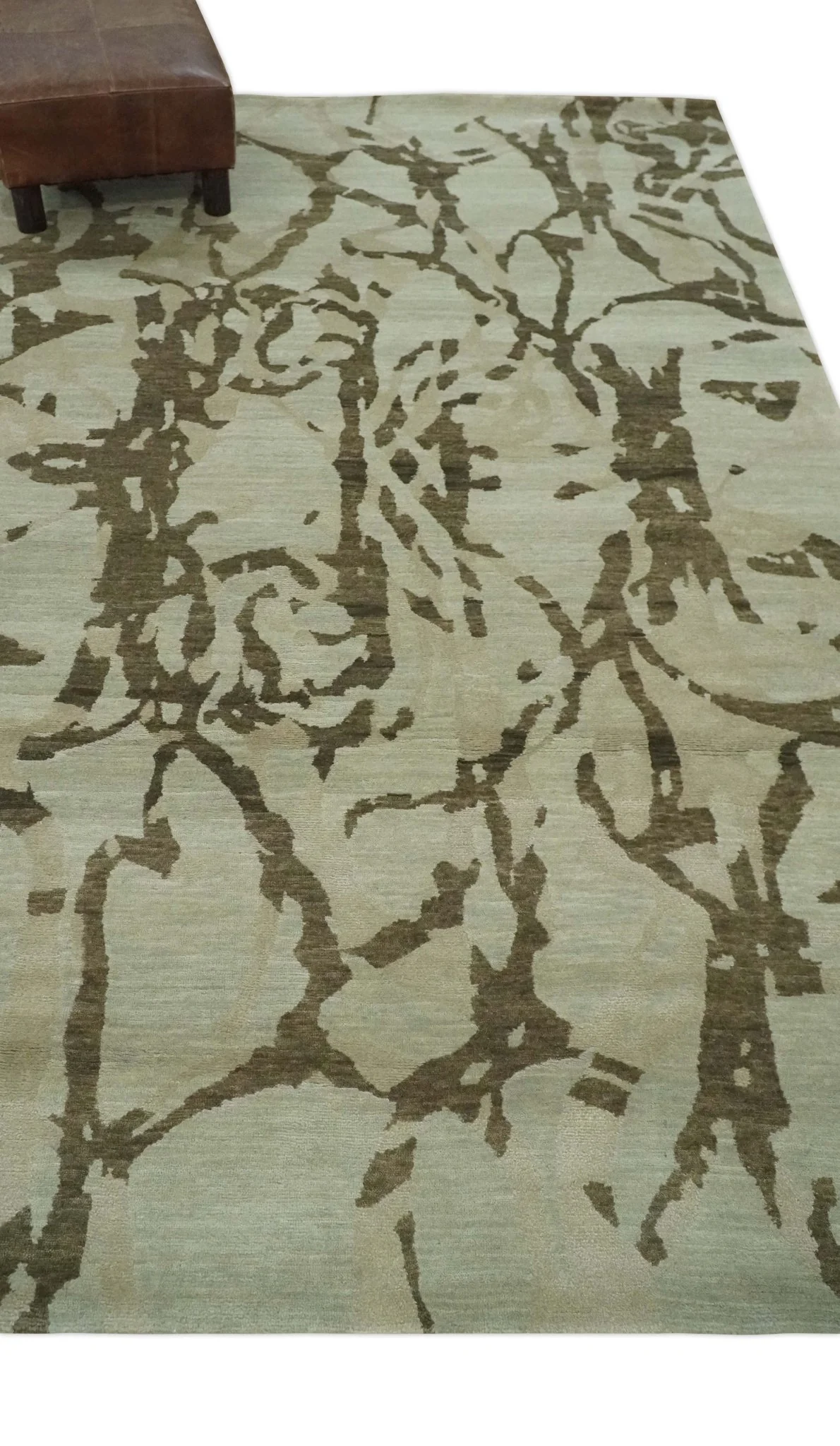 Light and Dark olive Modern Abstract 5x8 Hand Knotted Wool and Silk Area Rug - Image 3