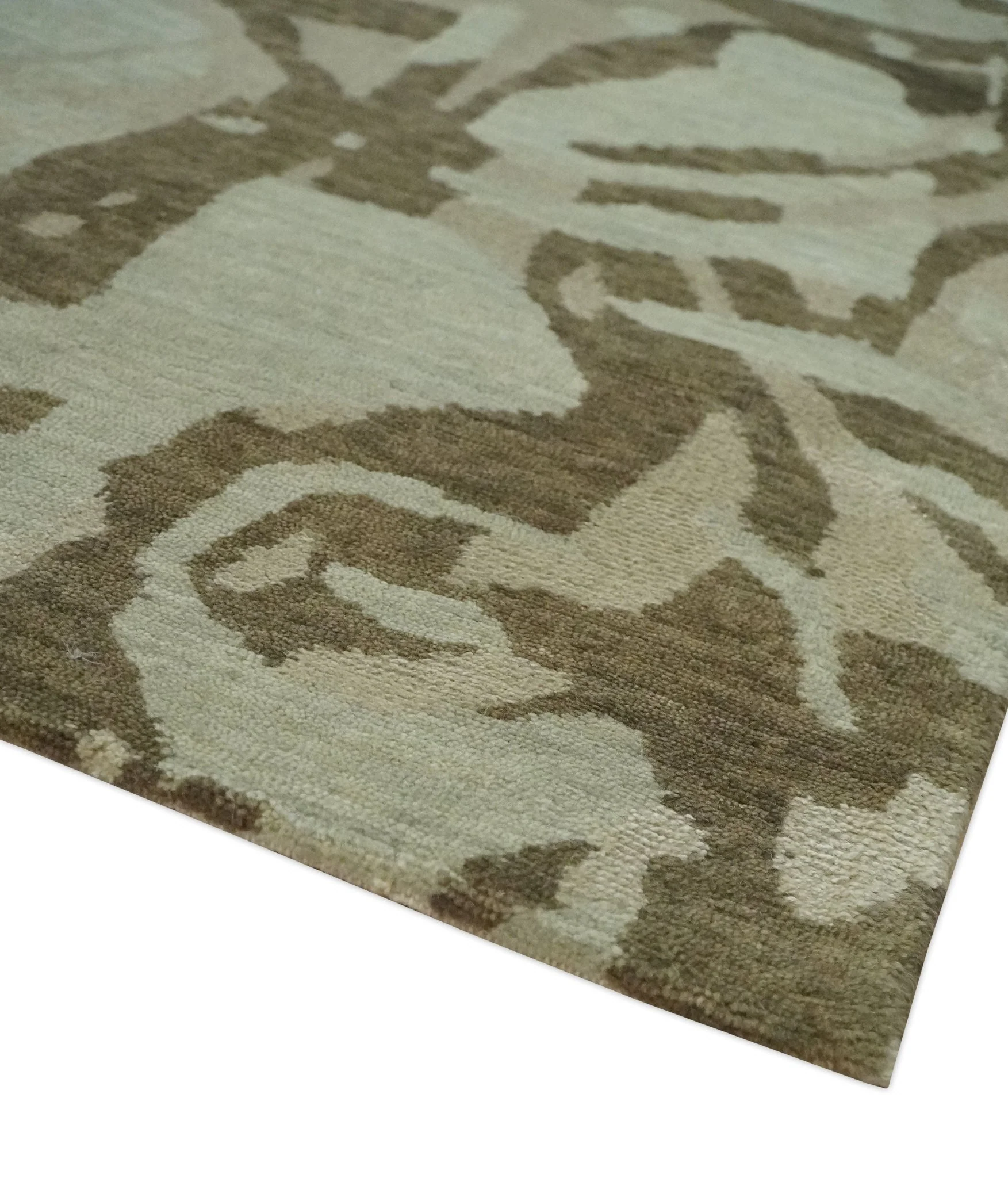 Light and Dark olive Modern Abstract 5x8 Hand Knotted Wool and Silk Area Rug - Image 5