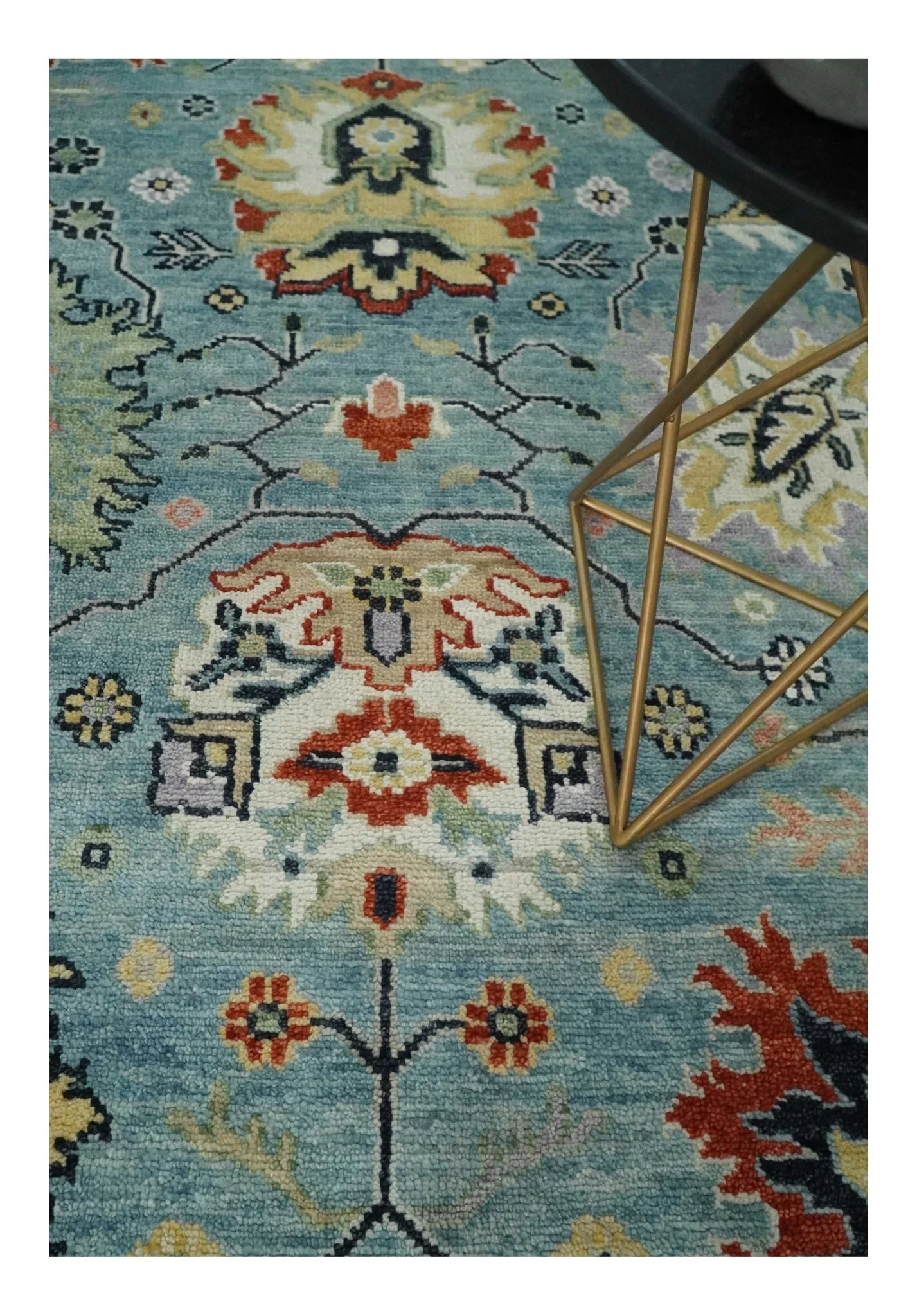 Light Blue and Ivory hand knotted Vibrant colorful Traditional Oushak Wool Area Rug - Image 2