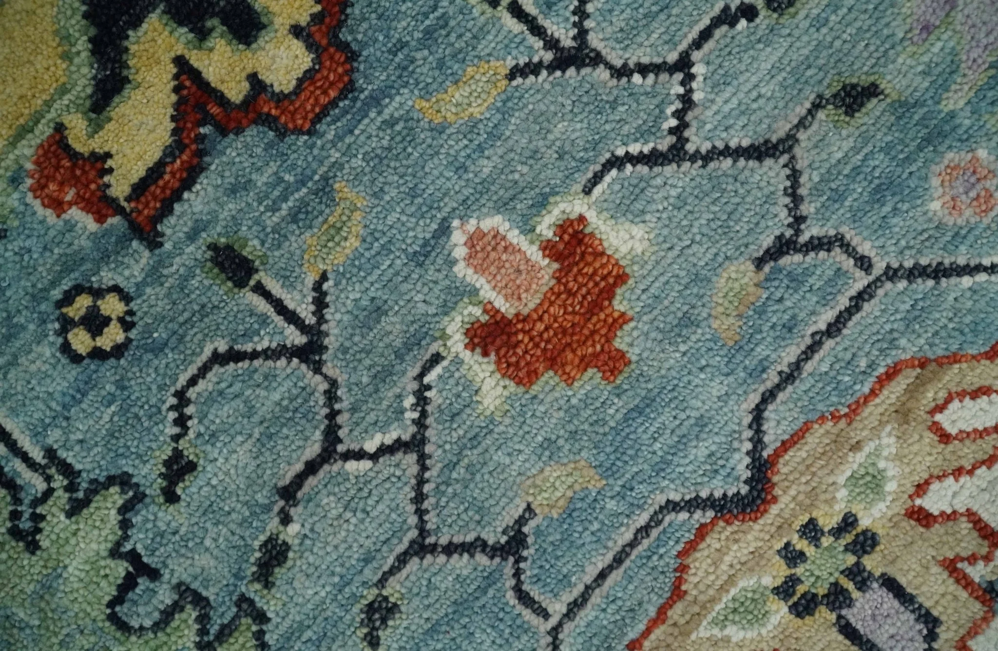 Light Blue and Ivory hand knotted 8.10x11.8 Vibrant colorful Traditional Oushak Wool Area Rug - Image 4