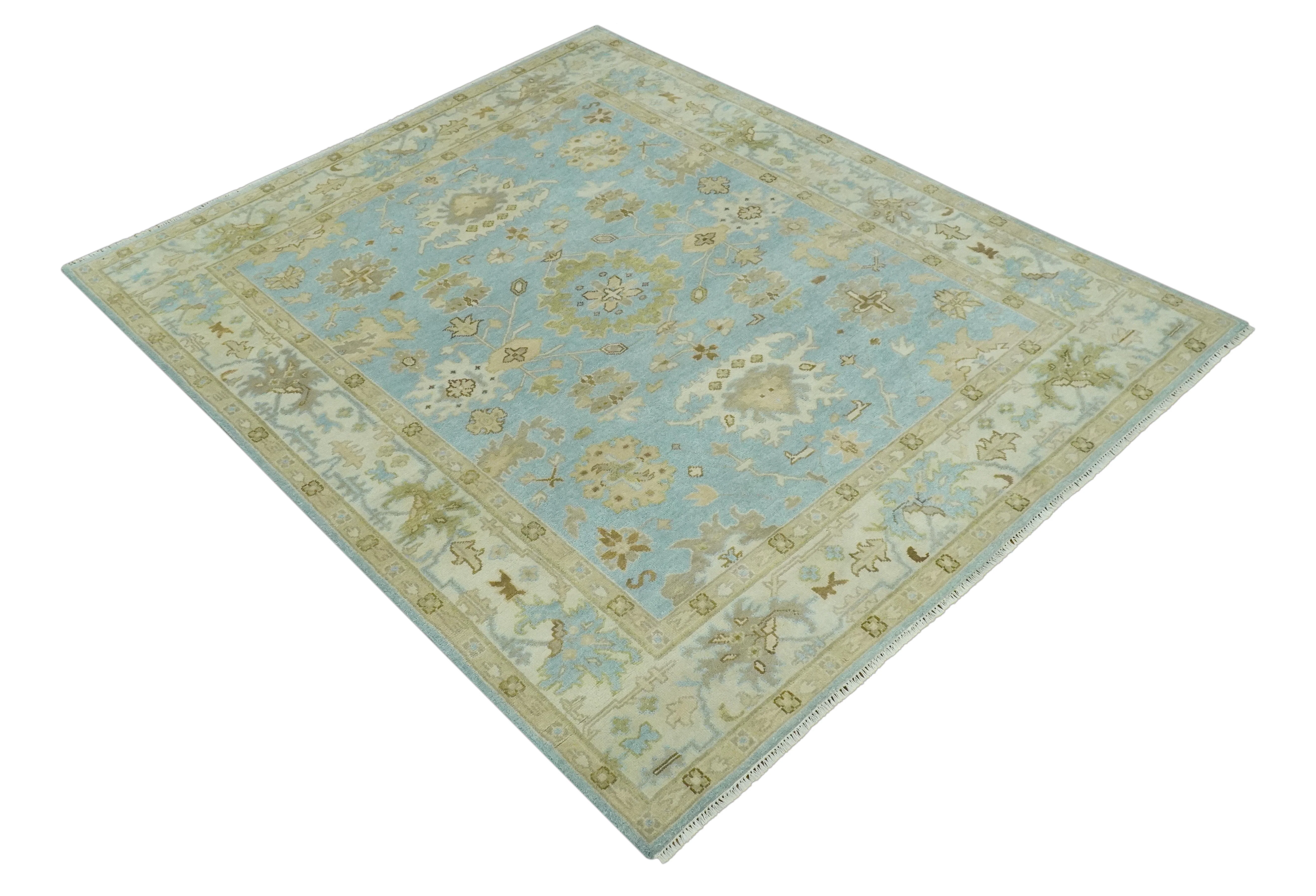 Light Blue, Beige and Ivory Hand knotted 8x10 Traditional Oriental Oushak wool rug - Image 11