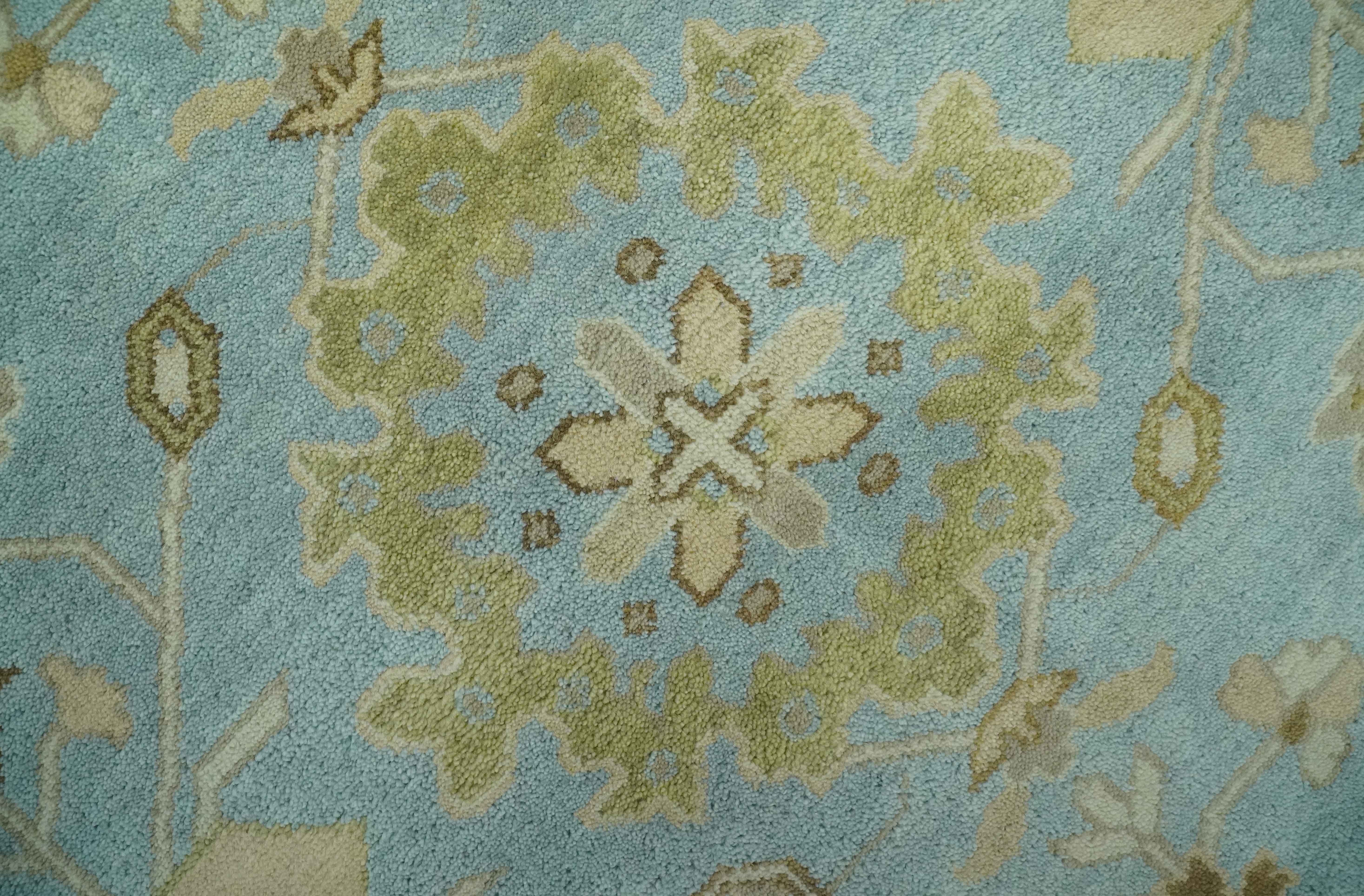 Light Blue, Beige and Ivory Hand knotted 8x10 Traditional Oriental Oushak wool rug - Image 4