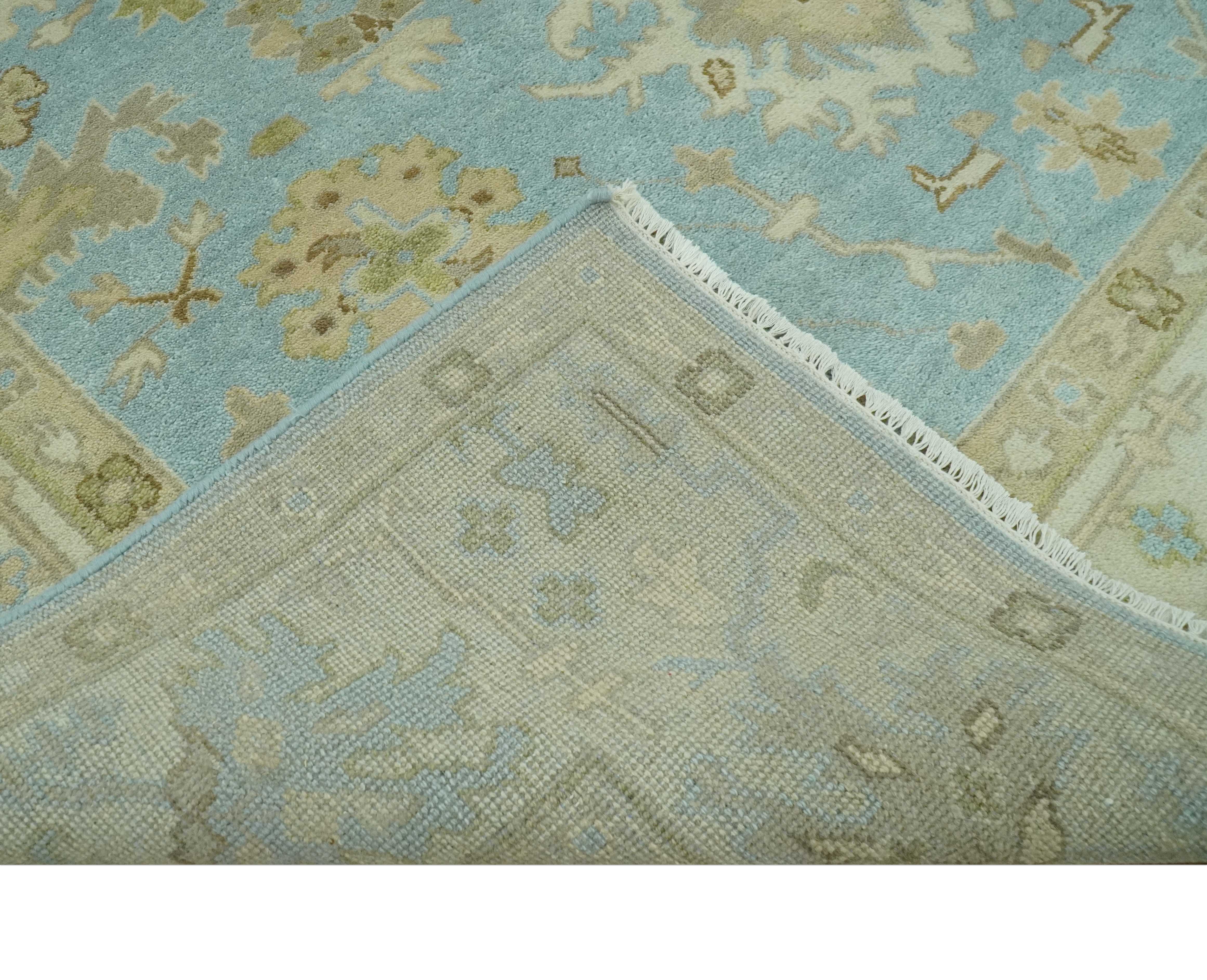 Light Blue, Beige and Ivory Hand knotted 8x10 Traditional Oriental Oushak wool rug - Image 6
