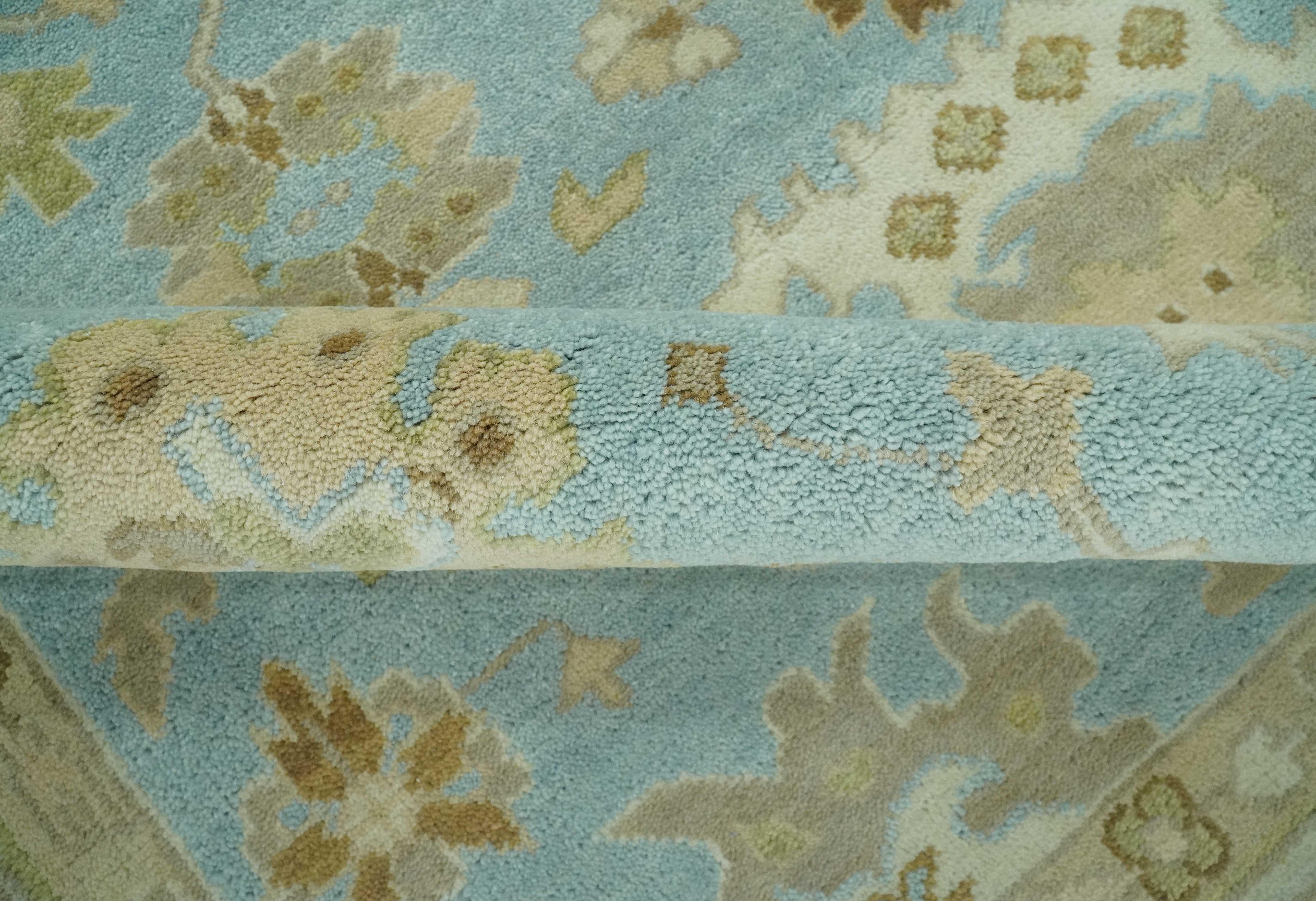 Light Blue, Beige and Ivory Hand knotted 8x10 Traditional Oriental Oushak wool rug - Image 7