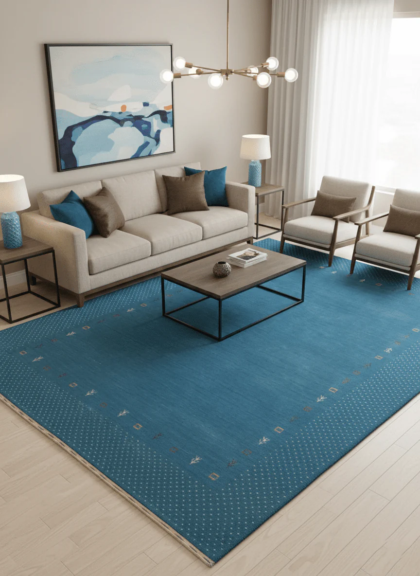 Light Blue Contemporary Gabbeh Border Design Hand Loomed Wool Area Rug - Image 2