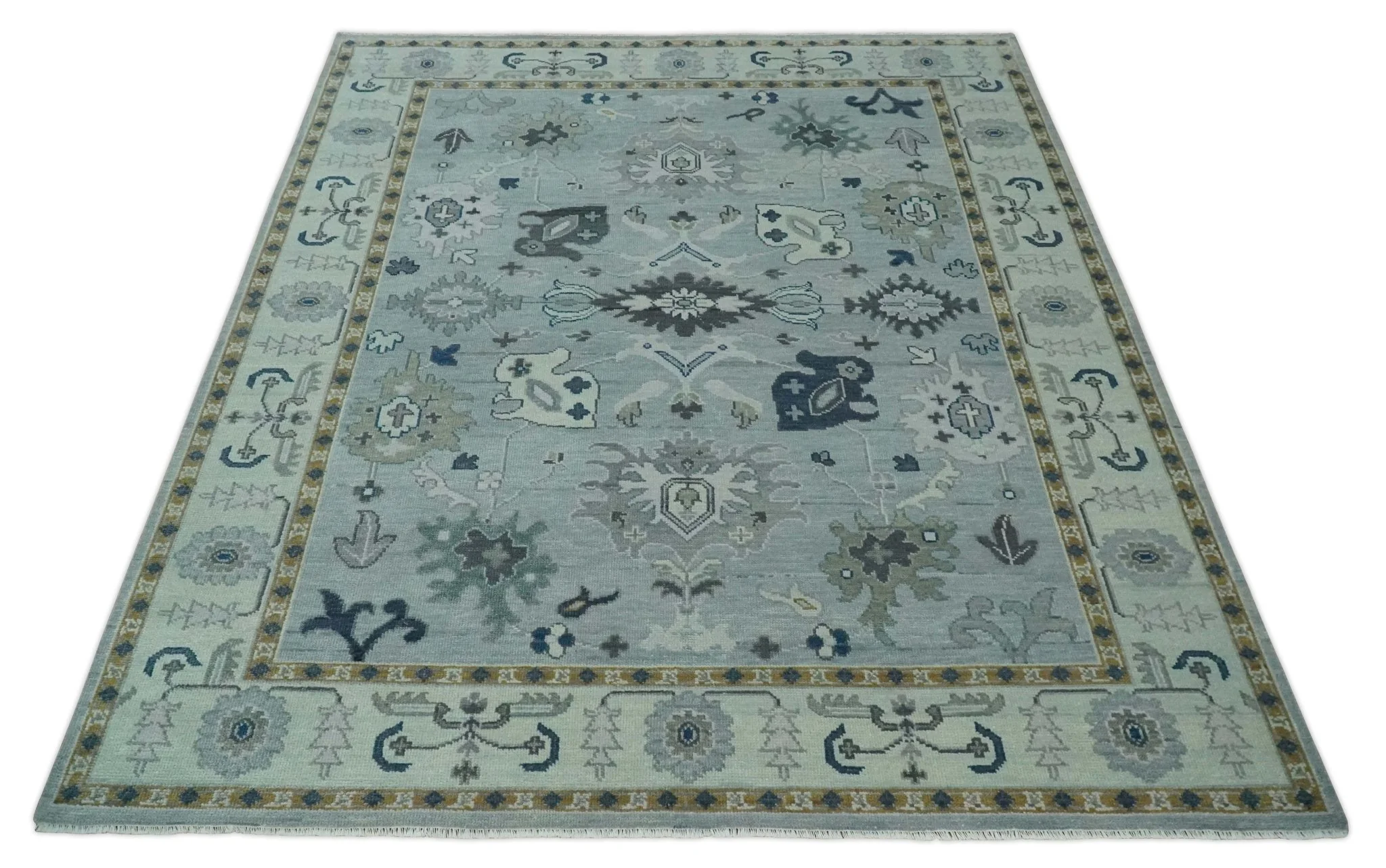 Light Blue Hand knotted Traditional Oushak Multi Size wool Area Rug - Image 10
